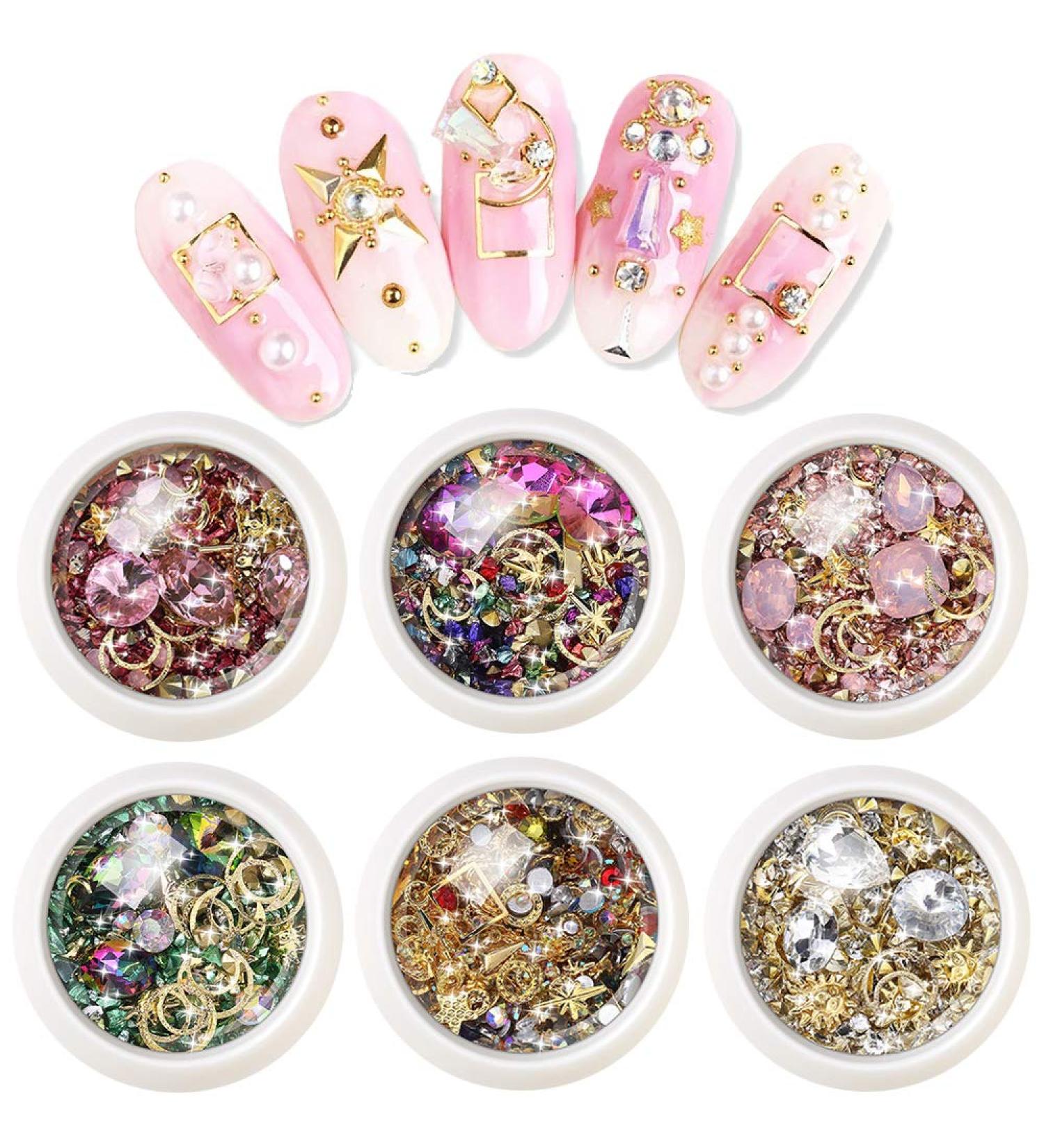 EBANKU 6 Boxes Mixed Nail Art Rhinestones Diamonds Crystals Beads Gems for 3D Nails Art Decoration Nail Art Supplies - Buy Online on GoSupps.com