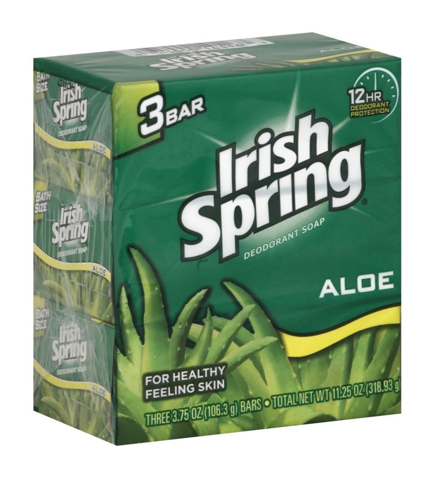 Irish Spring Deodorant Soap Aloe Bath Size 3 - 3.75 Oz (106.3 G) Bars 11.25 Oz (318.93 G)  - Buy Online on GoSupps.com