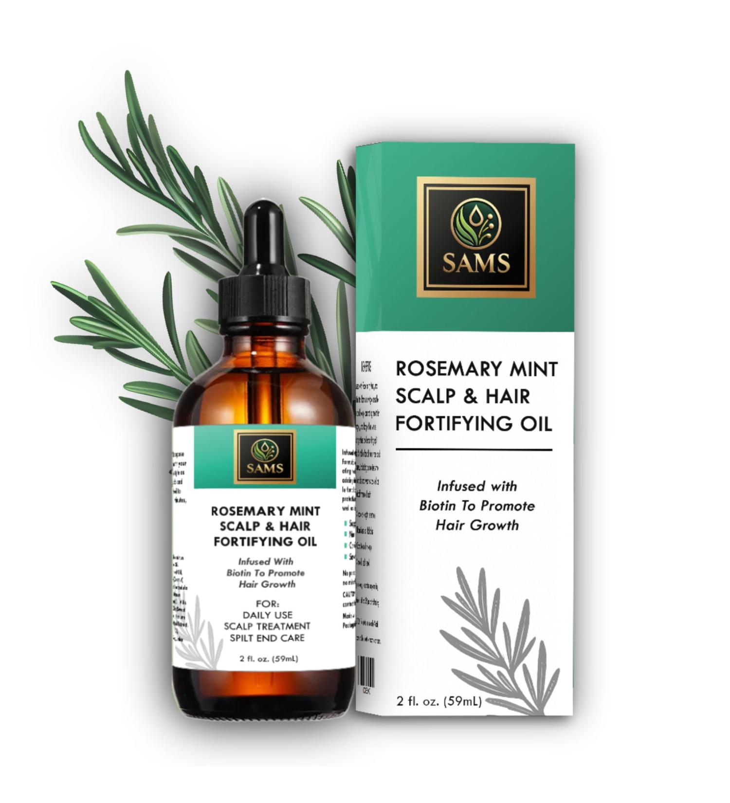 SAMS Rosemary Mint Hair Growth Oil - Organic Scalp Treatment for Fast Hair Growth | Strengthens & Nourishes Prevents Breakage 2 fl oz - Buy Online on GoSupps.com
