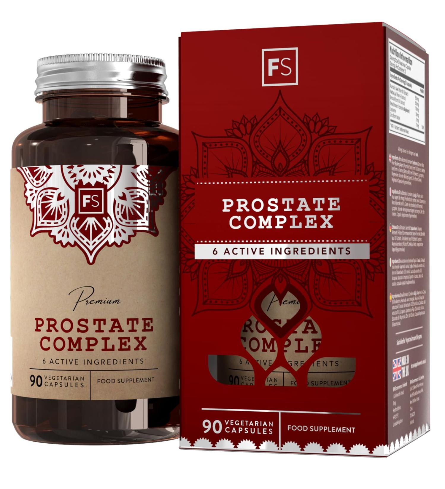 FS Prostate Supplements for Men UK | 90 Prostate Capsules with Broccolli 750mg Pumpkin Seed 500mg Nettle Leaf 500mg & Zinc | Mens Health Supplements | Non-GMO & Gluten Free | Made in The UK - Buy Online on GoSupps.com