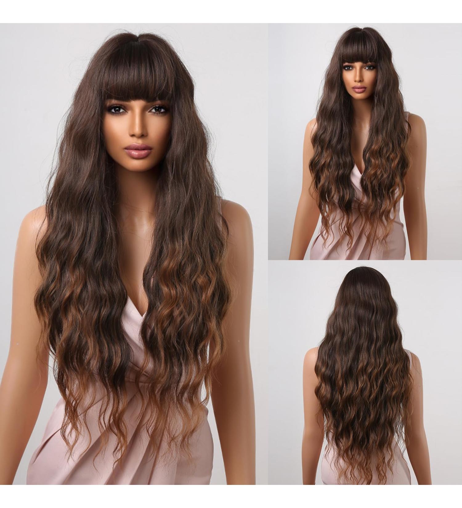 Testar 28 Inch Brown Wigs - Long Curly Synthetic Heat-Resistant Wig for Women | Dark Brown & Light Brown Mixed Ponytail | Perfect for Daily Wear & Cosplay - Buy Online on GoSupps.com