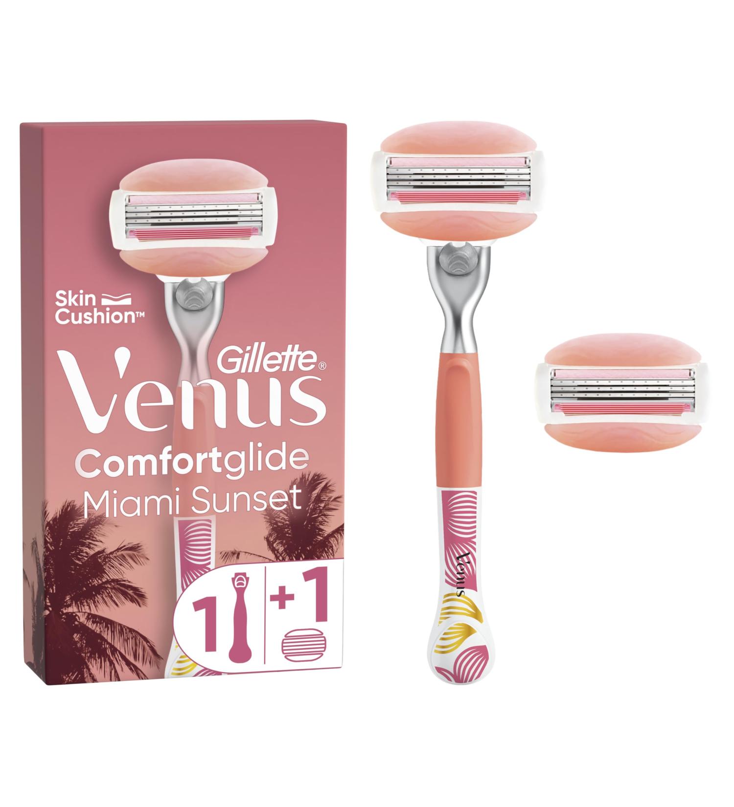 Gillette Venus Miami Sunset ComfortGlide Women's Shaver 1 Durable Handle 2 Refills with 3 Blades and 2 Moisturizing and Sof - Buy Online on GoSupps.com