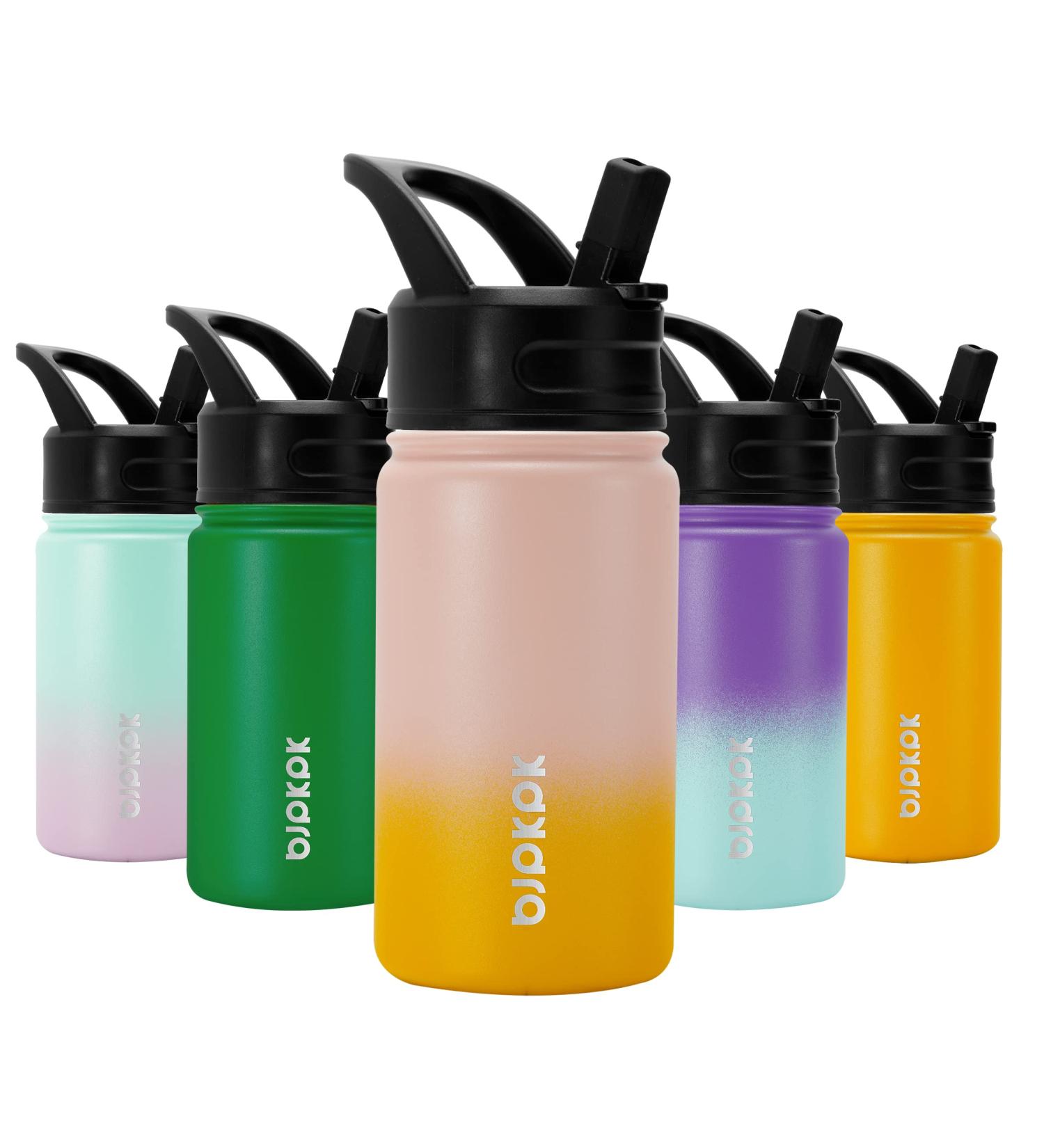 Bjpkpk Kids 15oz Coral Stainless Steel Water Bottle with Straw Lid - Insulated, Leak Proof, BPA Free - Ideal for School - Buy Online on GoSupps.com