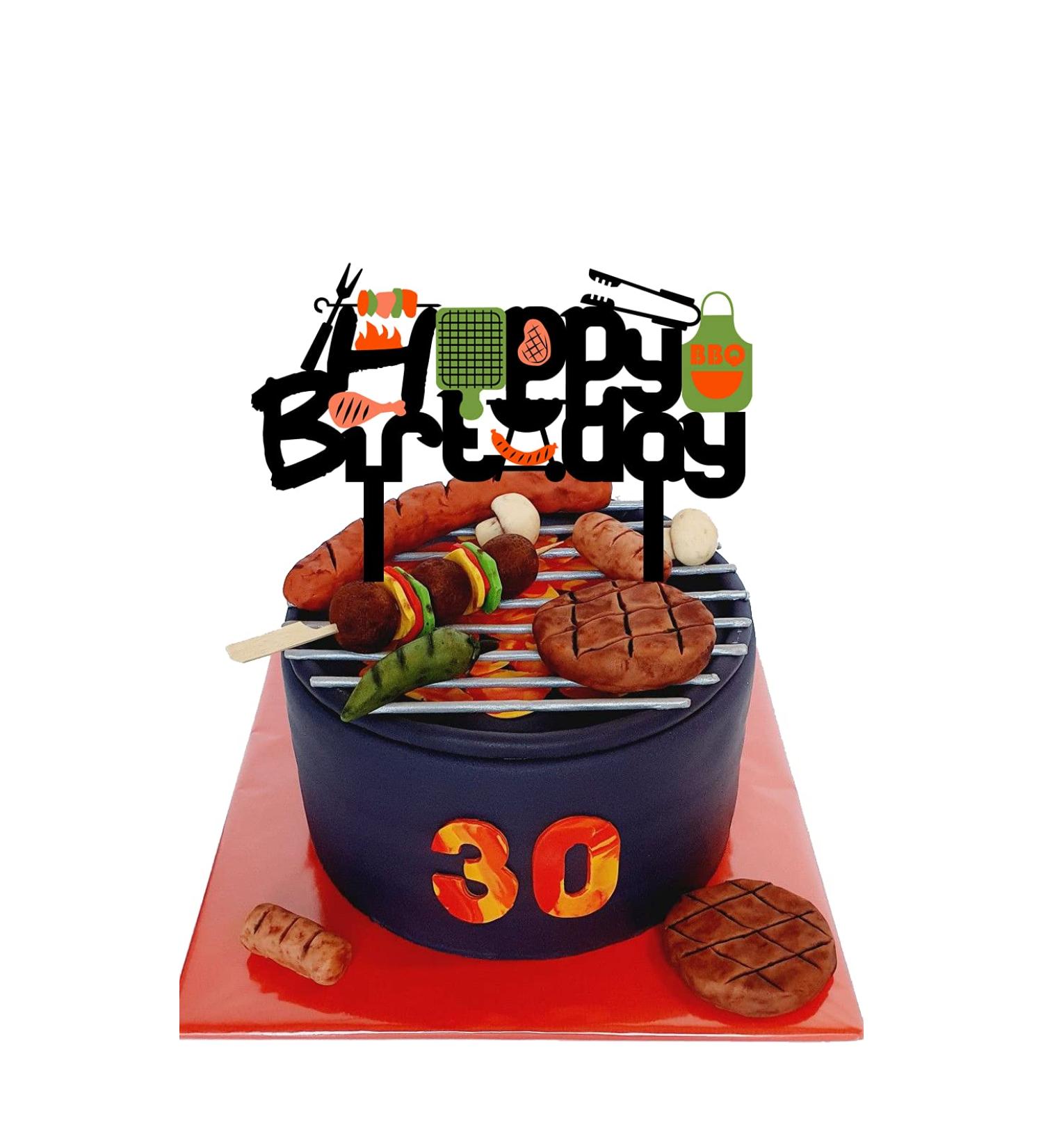 HAKPUOTR Barbecue Happy Birthday Cake Topper BBQ kebabs Happy Birthday Cake Topper for Kids Birthday Party Decoration Cooking/BBQ Theme Party Cake Decoration Acrylic - Buy Online on GoSupps.com