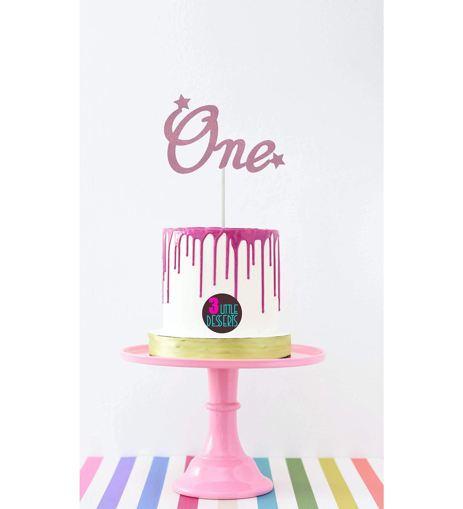 Number "ONE" Birthday Cake Toppers 300gsm Premium Glitter Card | RED | Purple | Bright Pink | Baby Pink | 1 Cake Topper 1st First Anniversary Approx 6.1 x 3.6 Inches (Baby Pink)