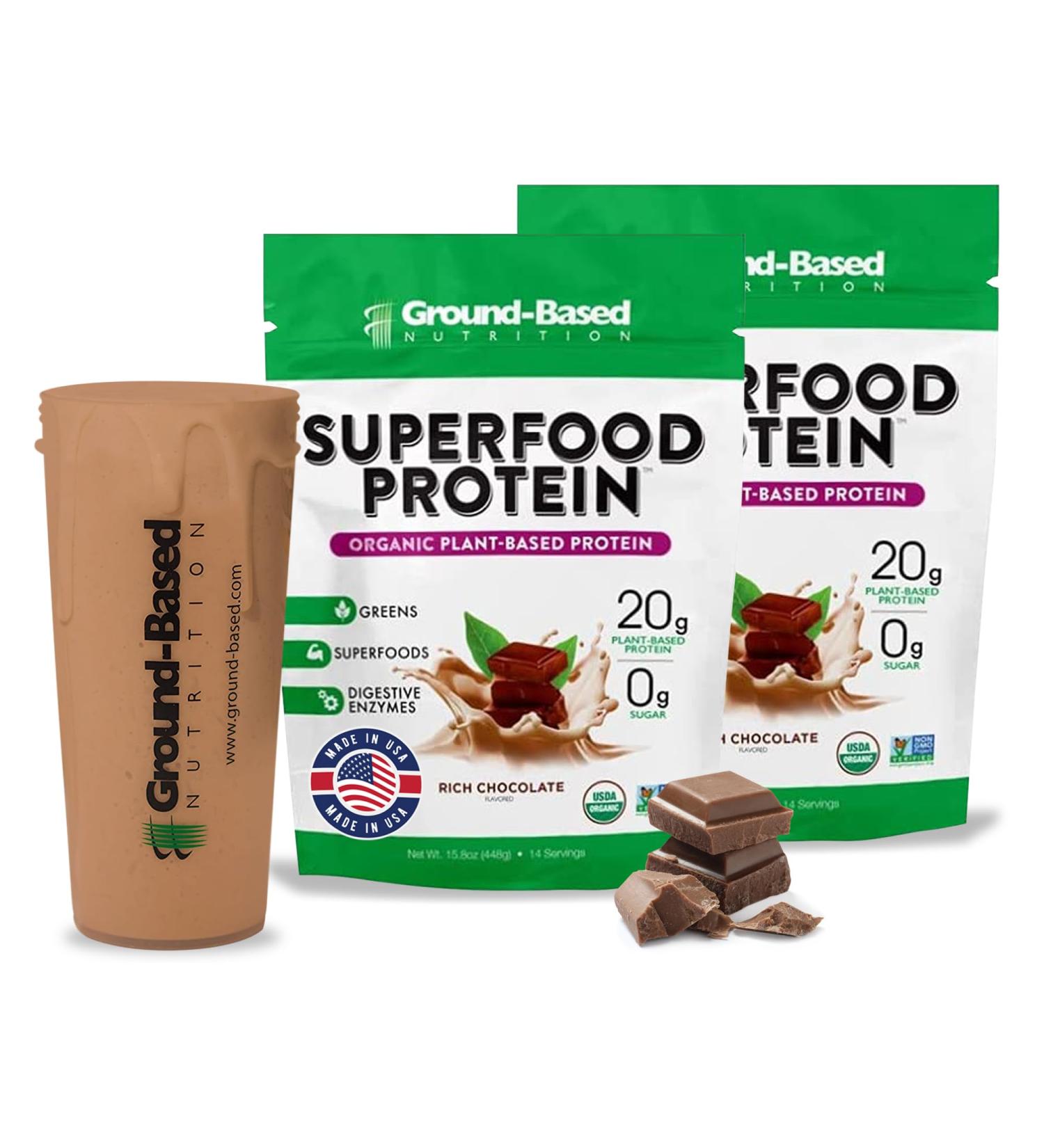Ground-Based Nutrition Plant-Based Protein Superfood Powder - Chocolate Flavor - Vegan Keto Paleo Friendly - High Protein Low Calorie Gluten-Free - 28 Servings (2 Pack) - Buy Online on GoSupps.com