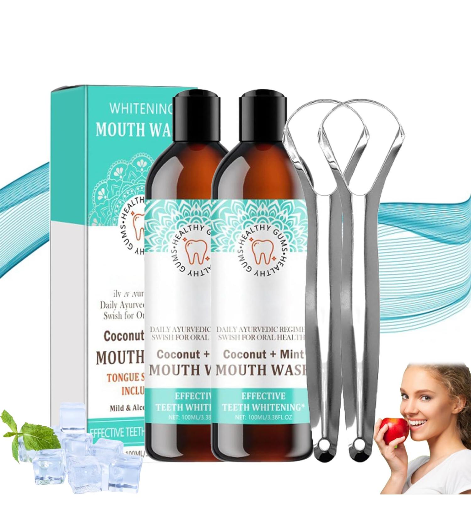 Oralhoe Coconut Mint Mouthwash | Mint Oil Pulling with Tongue Scraper | Fresh Breath - 2 Pcs | International Shipping - Buy Online on GoSupps.com