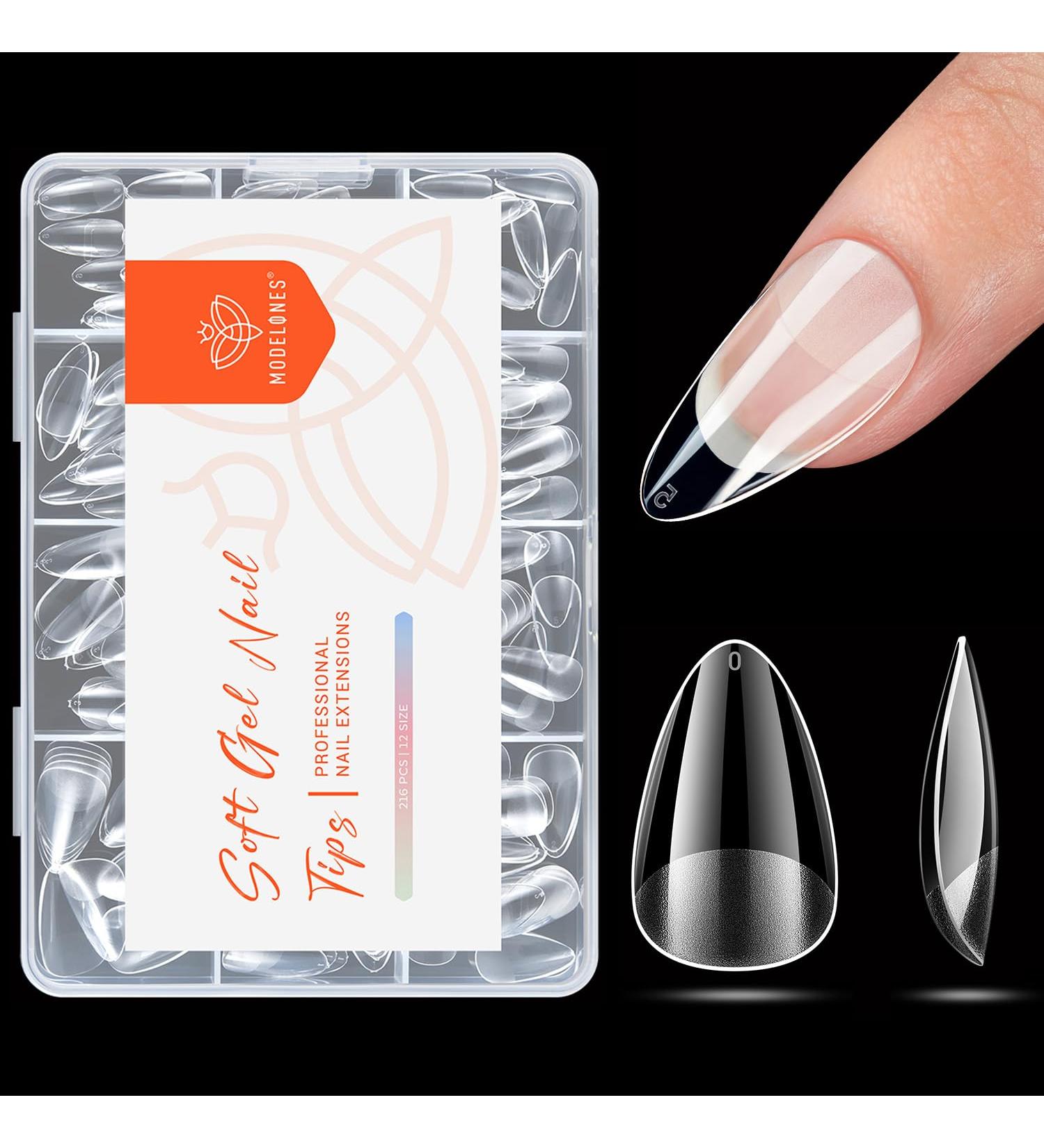 Modelones Short Almond Nail Tips - 216PCS Pre-shaped Full Cover Fake Nails & Gel Nail Extension Kit | 12 Sizes A1 - Perfect for Acrylic & Gel Manicure - Buy Online on GoSupps.com