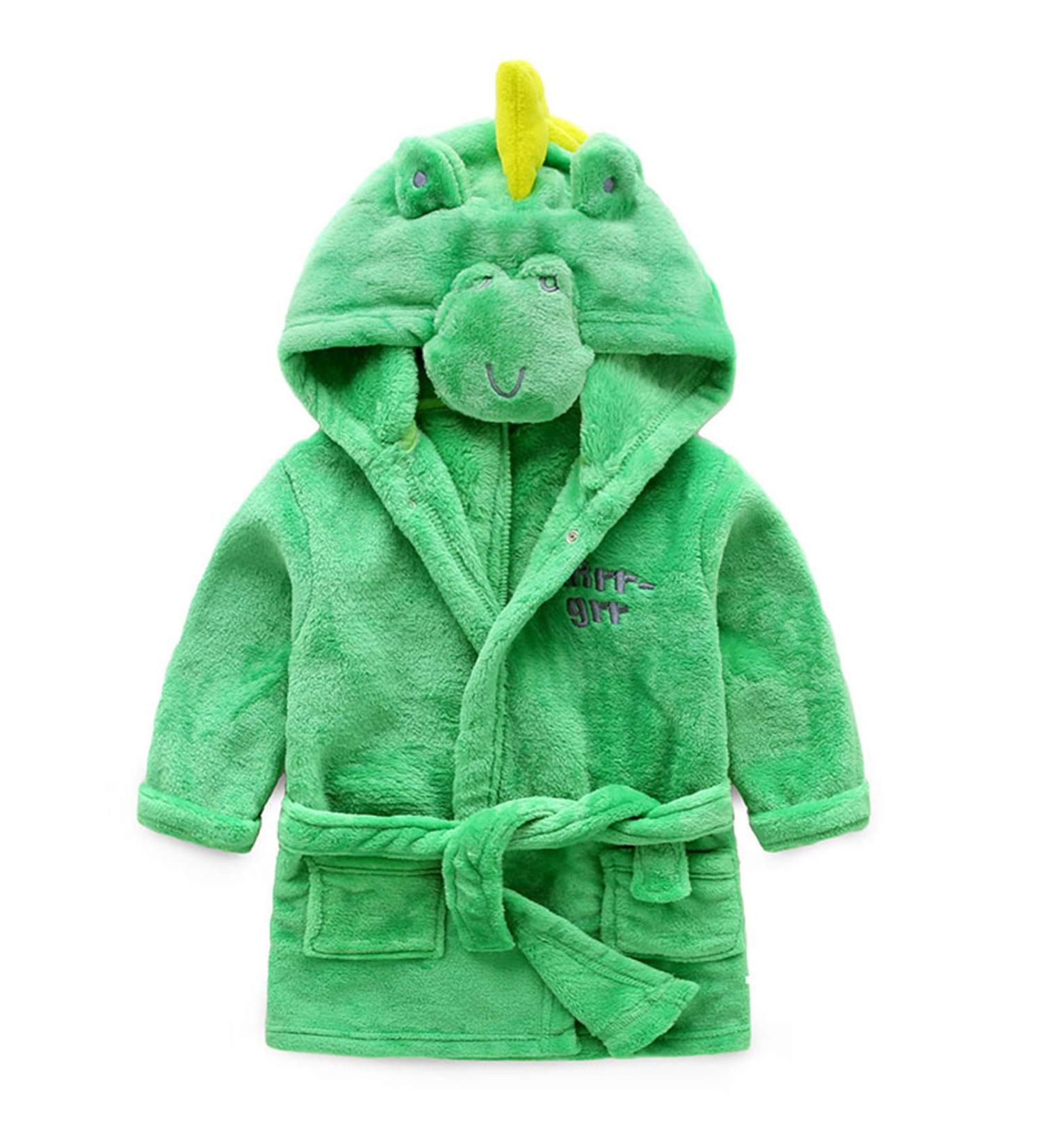 Soft Plush Dinosaur Bathrobe for Baby Boys & Girls | 0-24 Months Unisex Flannel Fleece Hooded Toddler Robe - Buy Online on GoSupps.com
