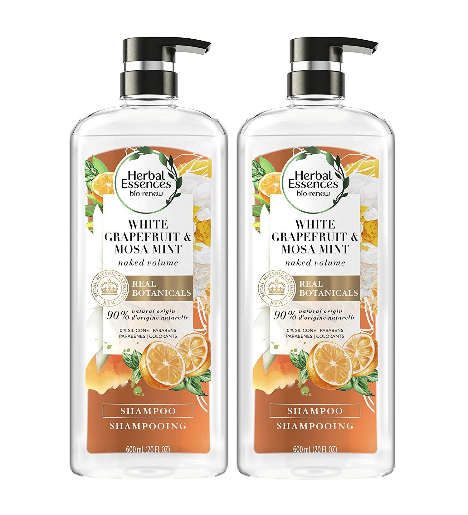 Herbal Essences, Volume Shampoo With Natural Source Ingredients, For Fine Hair, Color Safe, BioRenew White Grapefruit & Mosa Mint, 20.2 fl oz, Twin Pack