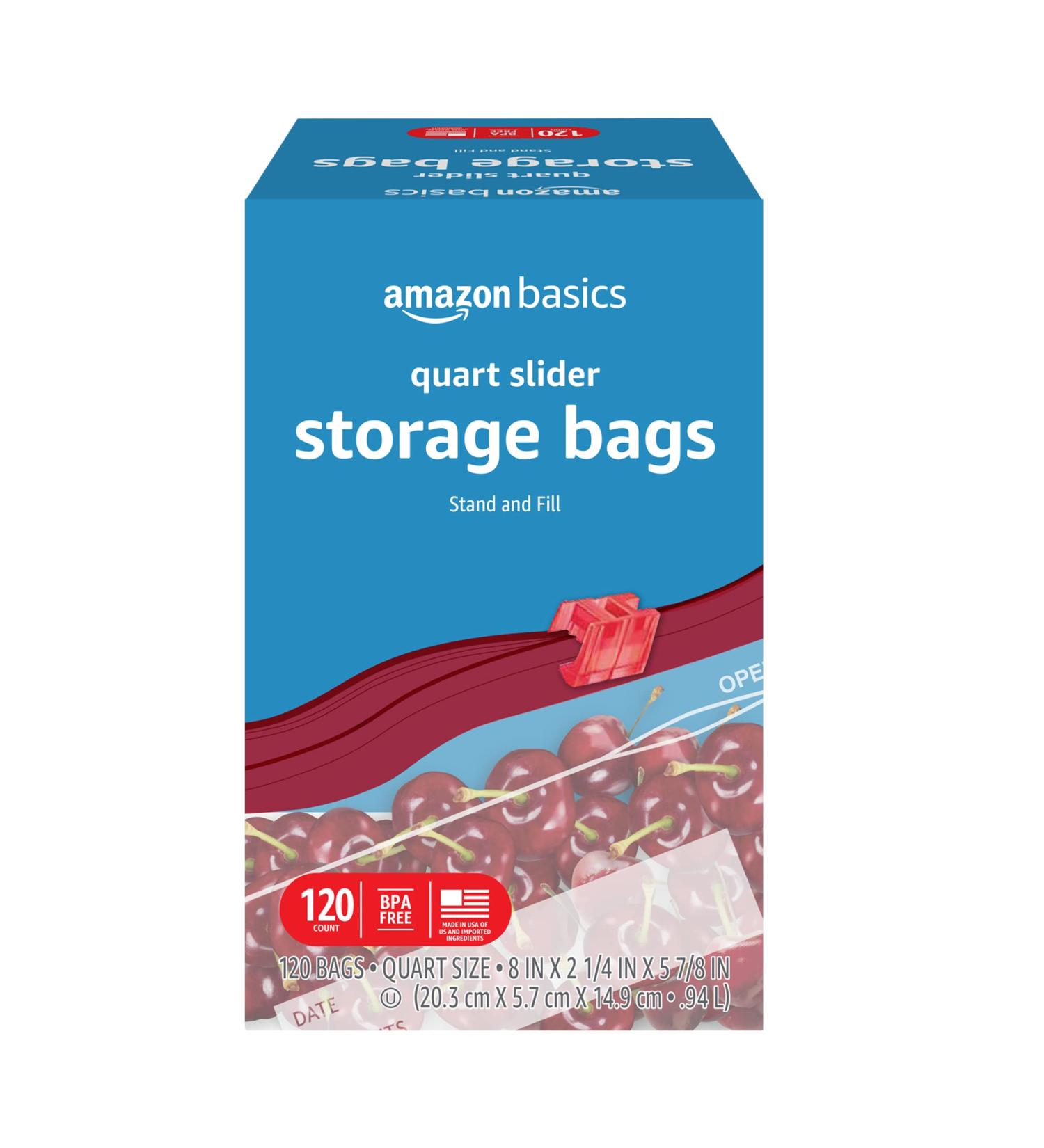 Amazon Basics Slider Quart Food Storage Bags 120 Count - Convenient Reusable Bags for Food Storage | Quart Size, 120 Count | Durable and Leakproof | BPA Free - Buy Online on GoSupps.com
