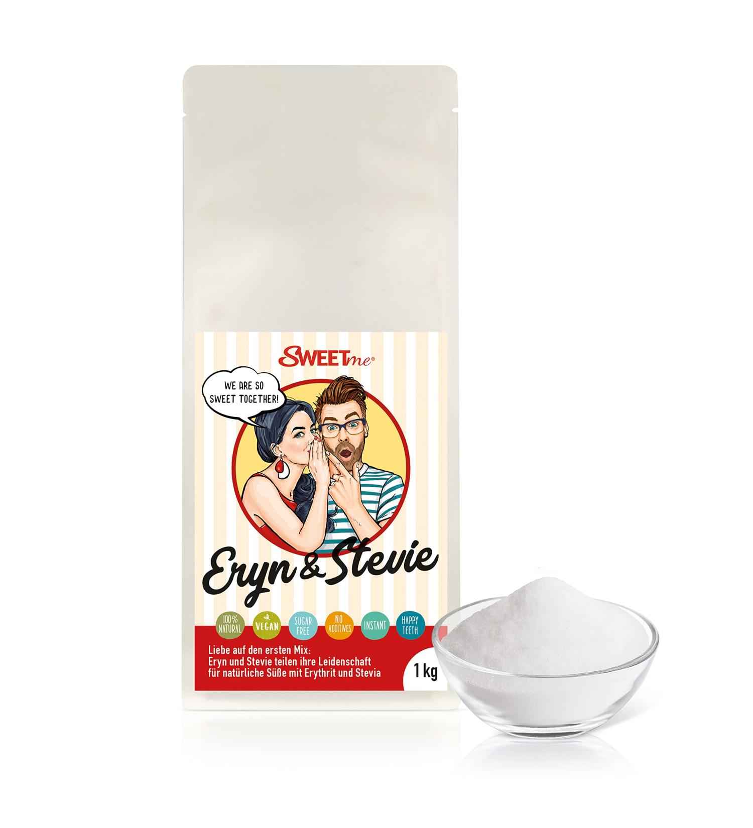 SweetMe Erythrit Stevia Mix - 1 kg Zero Calorie Sugar Substitute | 1:1 Like Sugar | Tooth-Friendly Erythritol & Stevia Blend - Buy Online on GoSupps.com