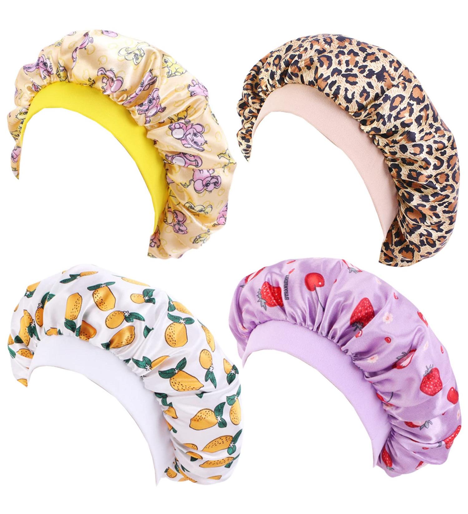 Cute Silk Bonnet Night Sleep Cap for Kids - 4 Pack, Satin Wide-Brimmed Turban Chemo Hat for Girls and Boys | Style B - Buy Online on GoSupps.com