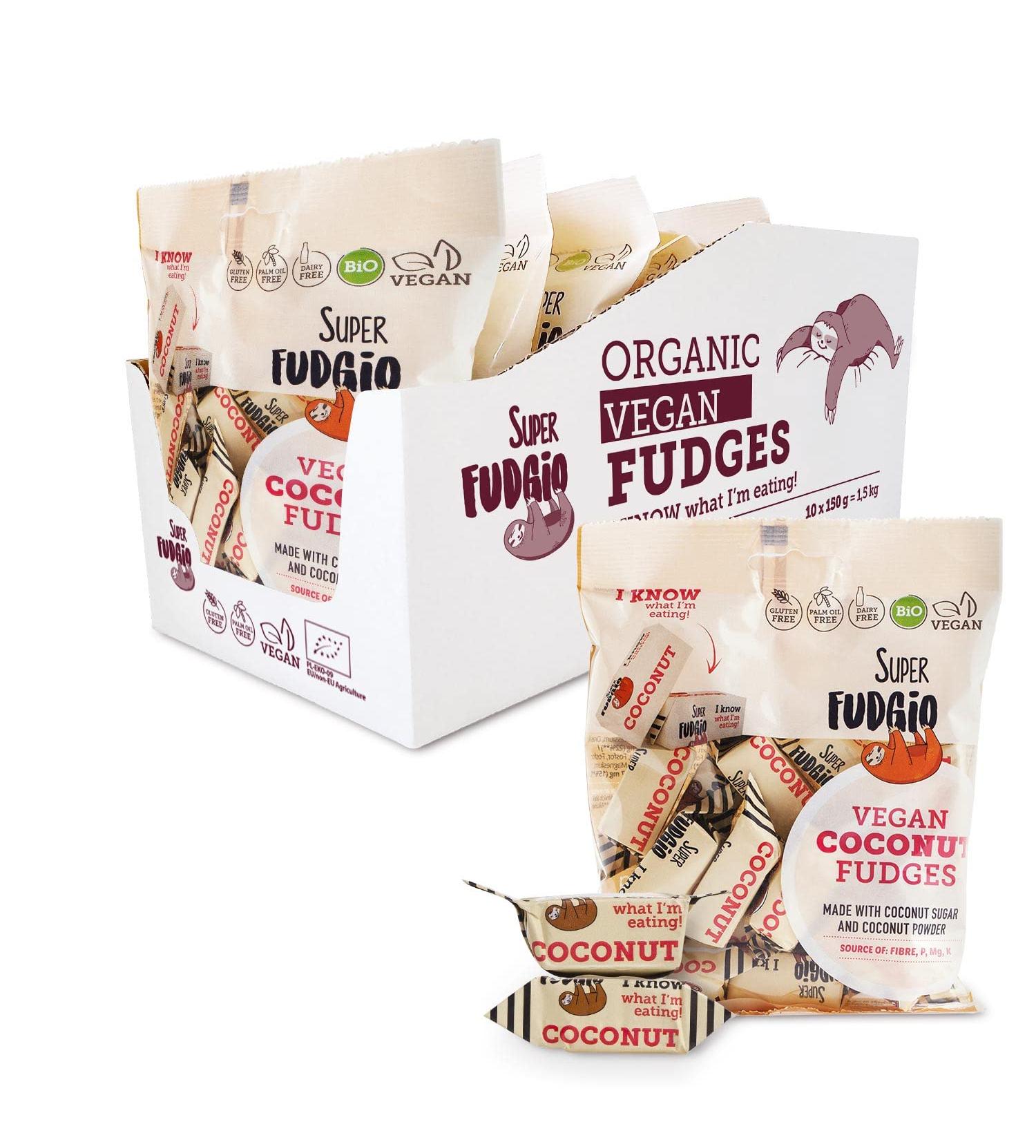 Super Fudgio Organic Coconut Bonbons | Vegan Gluten-Free Caramel Candies | No Palm Oil 10 x 150g Multipack - Buy Online on GoSupps.com