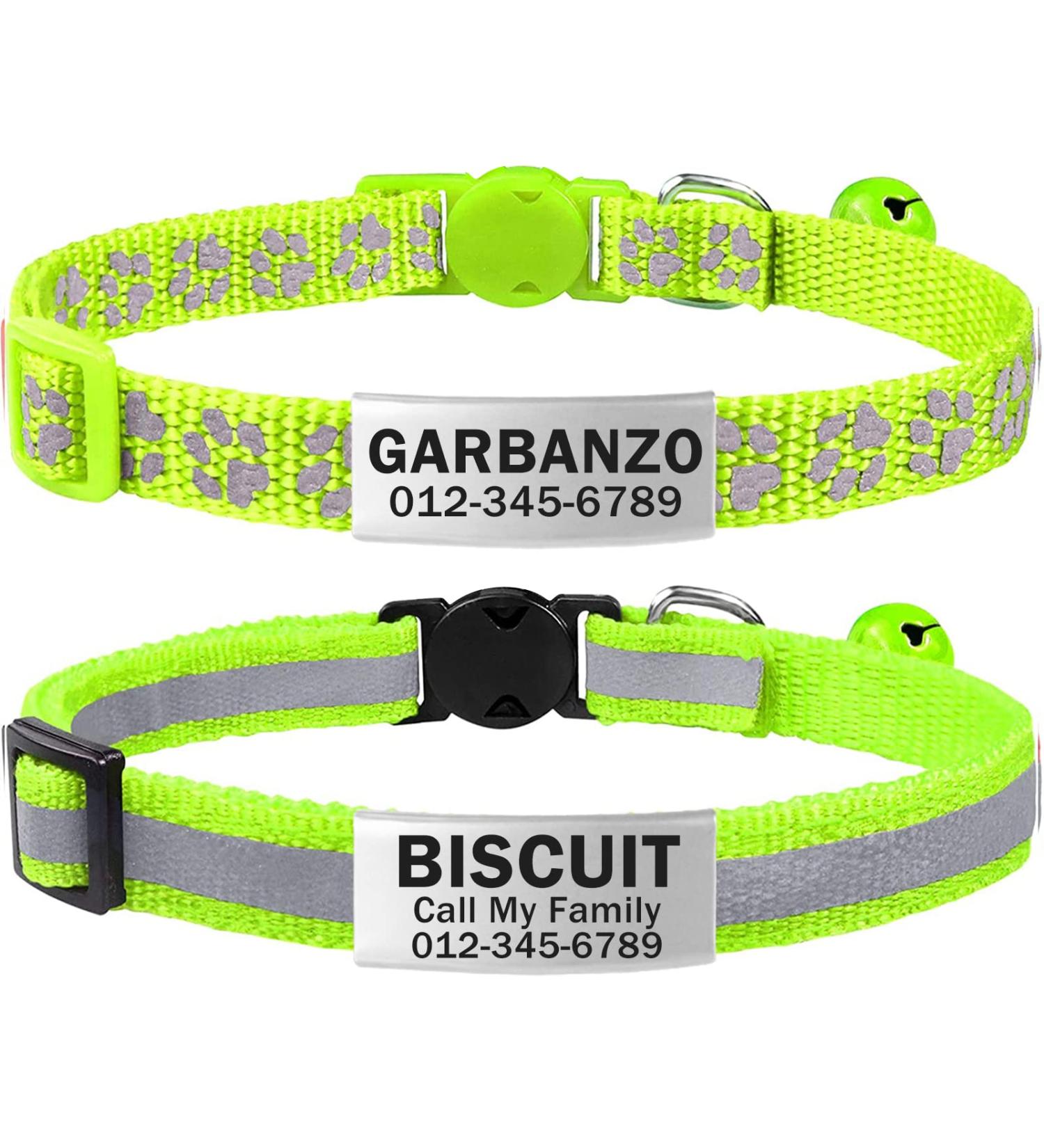 Tagme 2 Pack Cat Collar with Name & Phone | Adjustable Safety Clasp & Bell | Green Kitten Necklaces (15-20 cm) - Buy Online on GoSupps.com