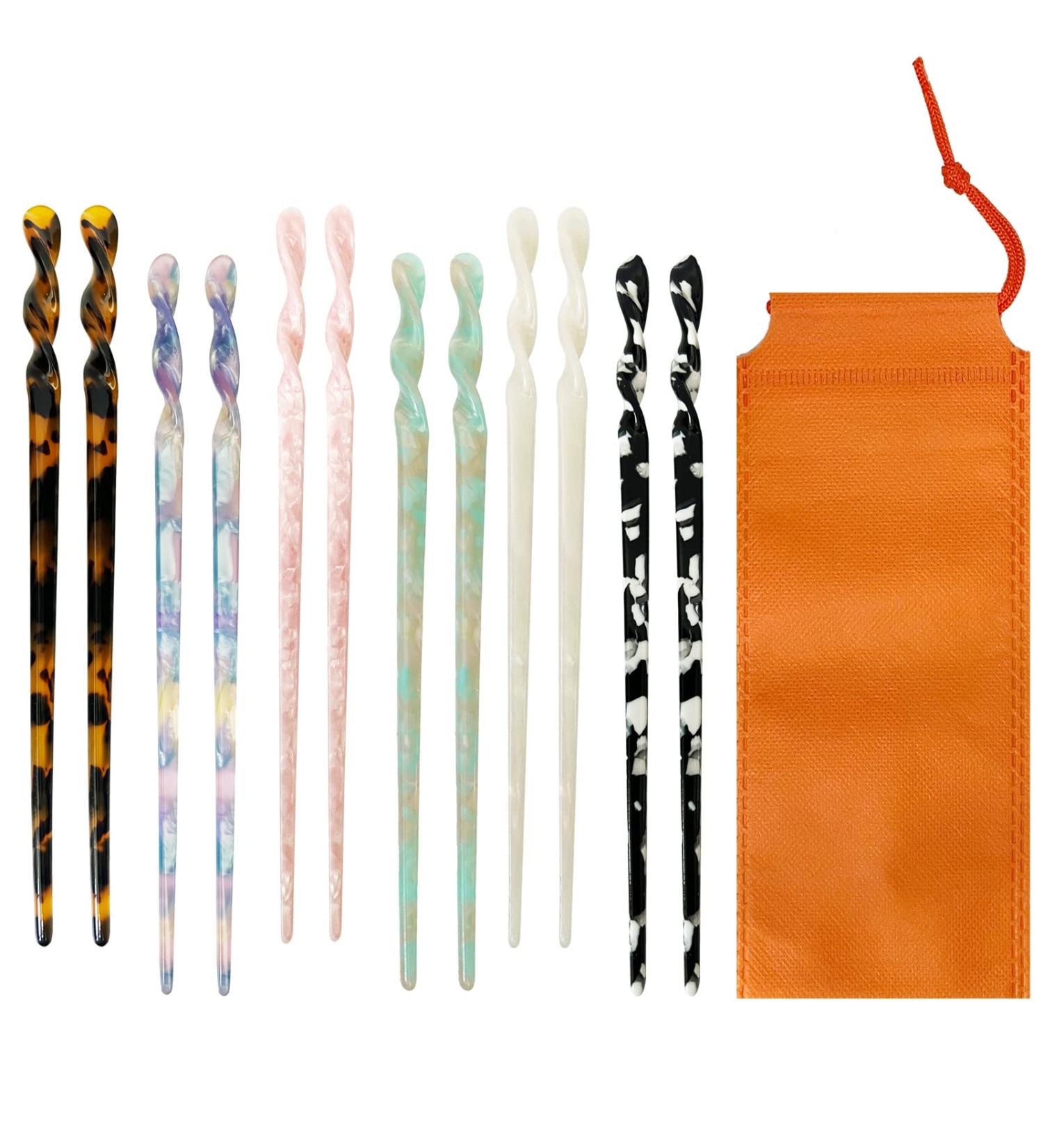 12-Piece Leopard Shell Print Hair Sticks for Long Hair | Acetate Chinese Hair Styling Accessories for Women and Girls - Buy Online on GoSupps.com