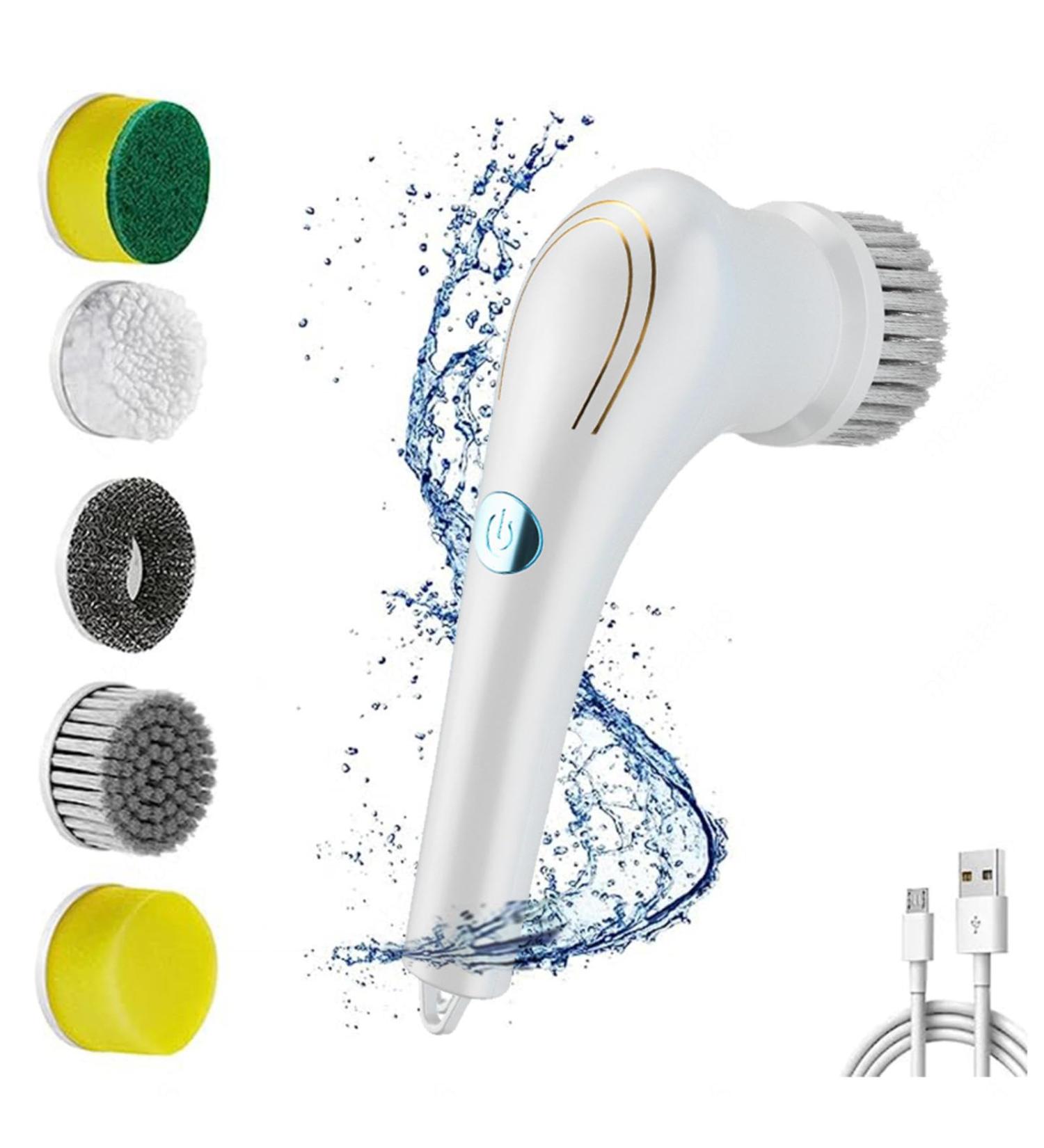 Electric Cleaning Brush for Bathroom with 5 Changing Heads Power Cleaner Electric USB Charging 360 Vibration Cleaning Spin Cleaning Brush Kitchen Dishwashing Pan Artifact - Buy Online on GoSupps.com
