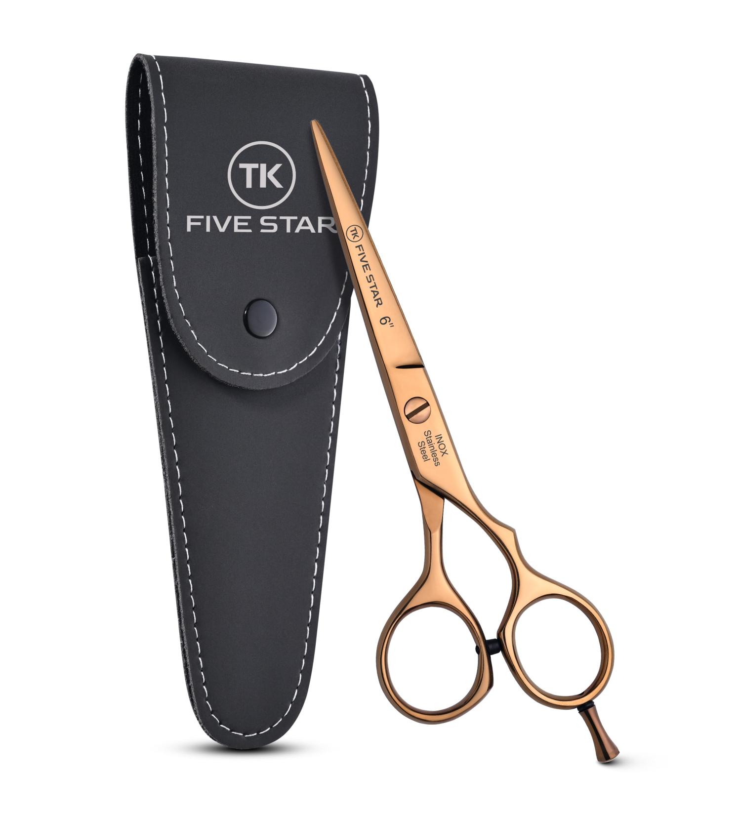Five Star Solingen Gold-Line Offset Professional 6 Extra Sharp Rose Gold Hairdressing Scissors - Perfect for Men Women Salons & Kids - Rustproof & Ideal for Fine and Strong Hair - Buy Online on GoSupps.com