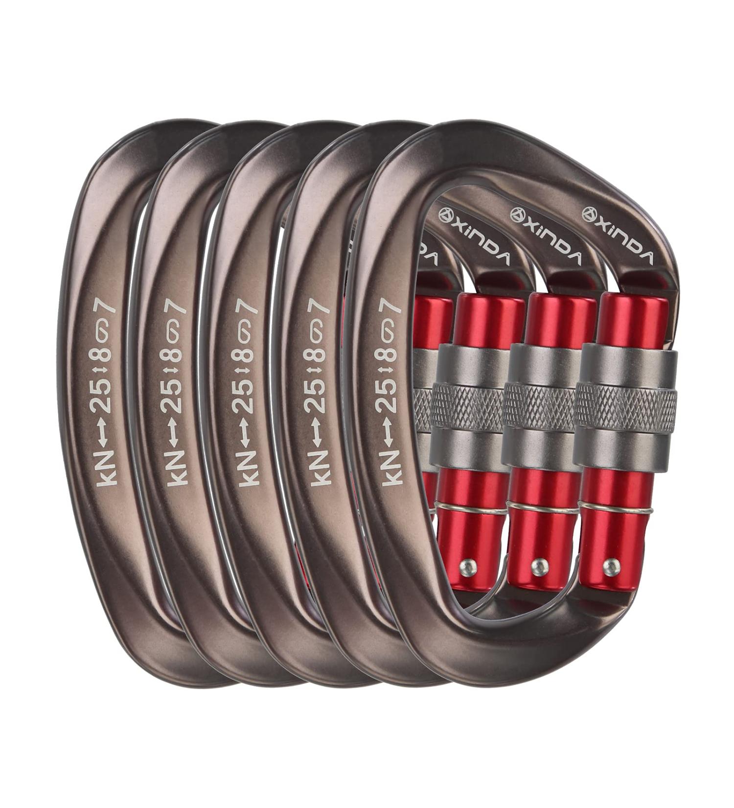 XINDA Screwgate Locking Carabiner Clip Set - 5 Pack Heavy Duty Rock Climbing Carabiners - Professional Outdoor Gear in Gray - Buy Online on GoSupps.com