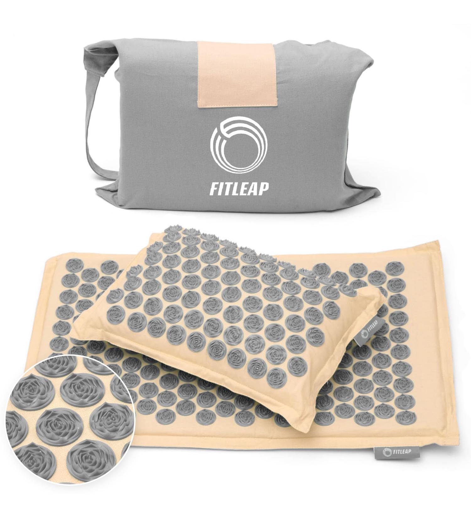 FITLEAP Akupressurmatte Set with Pillow & Bag | Premium Massage Mat for Relaxation & Pain Relief in Nature/Gray - Buy Online on GoSupps.com