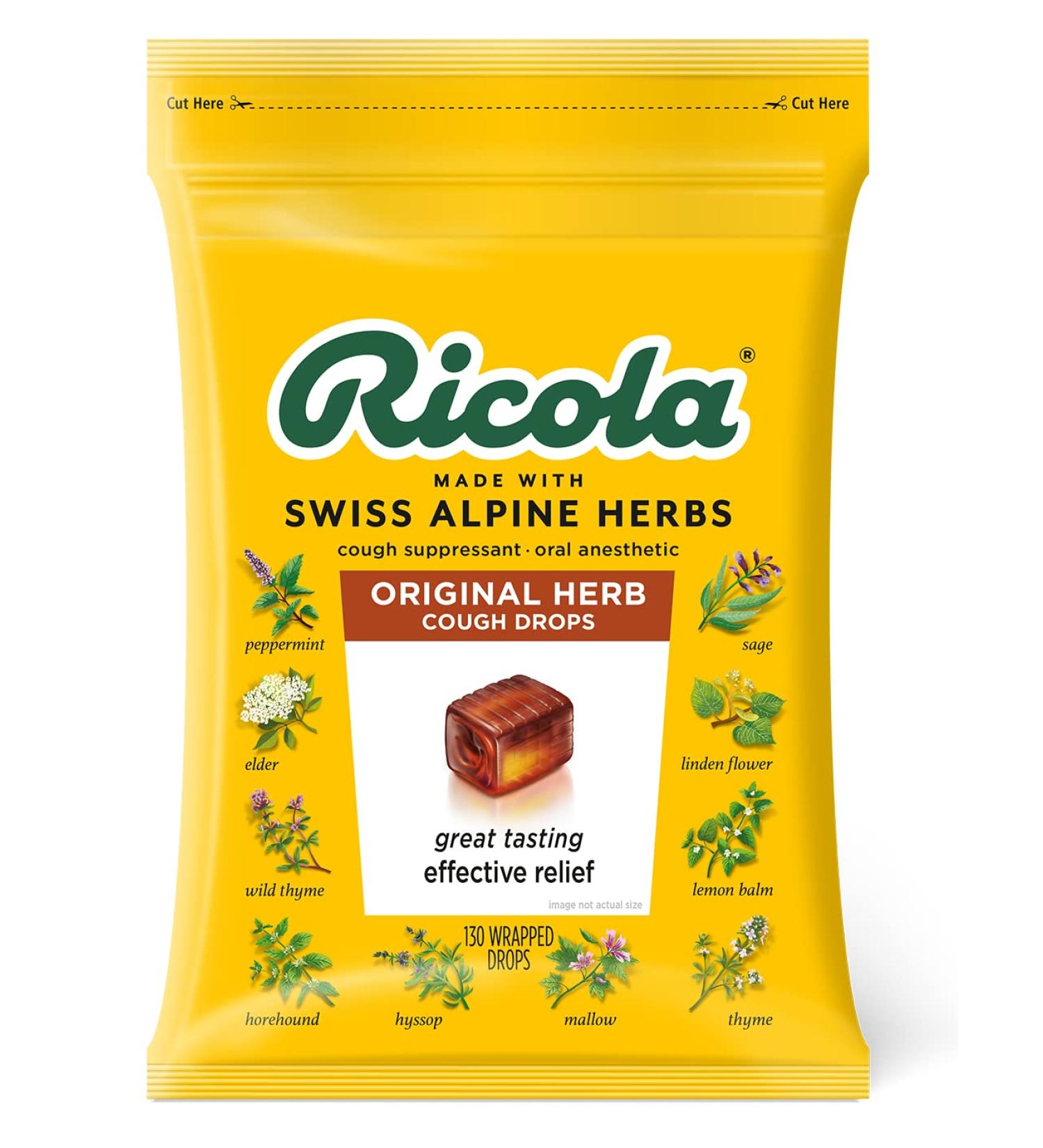 Ricola Original Herbal Cough Suppressant Throat Drops 130ct - Soothes Sore Throats Naturally - Buy Online on GoSupps.com