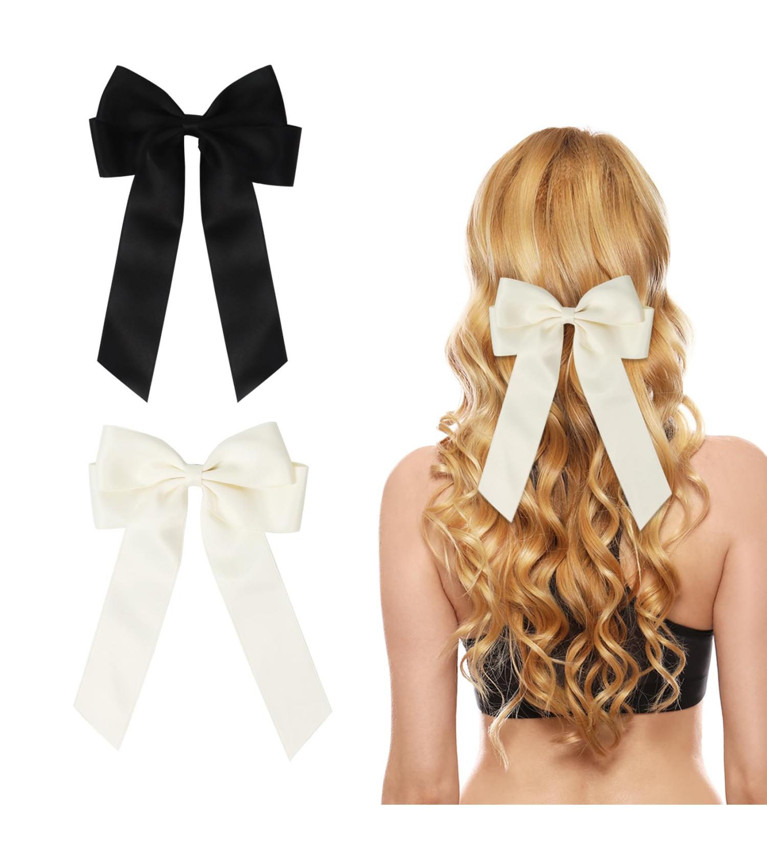 2 Pack Bow Hair Clips Black Hair Bows for Women Girls Large Bow Clips Hair Barrette Hair Accessories(Black Beige) - Buy Online on GoSupps.com