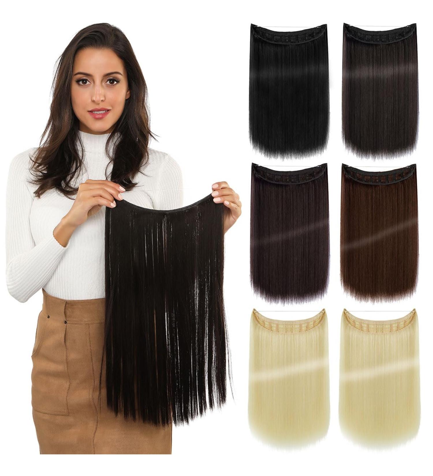 PARXITN Secret Hair Extensions 50 cm Long Invisible Wire Hair Extensions Secret Hair Extensions Silky Straight Synthetic Hairpieces Fish Line 1 Piece Hair for Women Dark Brown - Buy Online on GoSupps.com