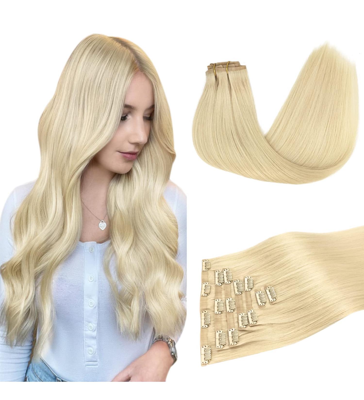 Doores Real Hair Extensions - Clip In Bleach Blonde 40cm 16 Inch 7 Pieces (110g) - Seamless PU Extensions for Effortless Glam - Buy Online on GoSupps.com