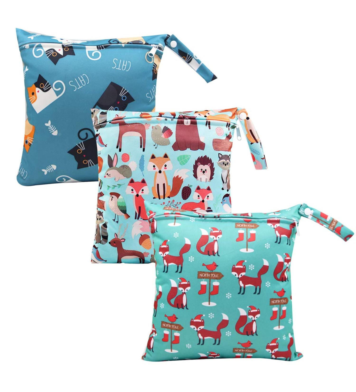 3 Pack Waterproof Wet Bag Set for Cloth Diapers - Reusable Nappy & Produce Bag Organizer with Handle, Zipper Pocket - Ideal for Travel, Beach, Gym - Blue - Buy Online on GoSupps.com