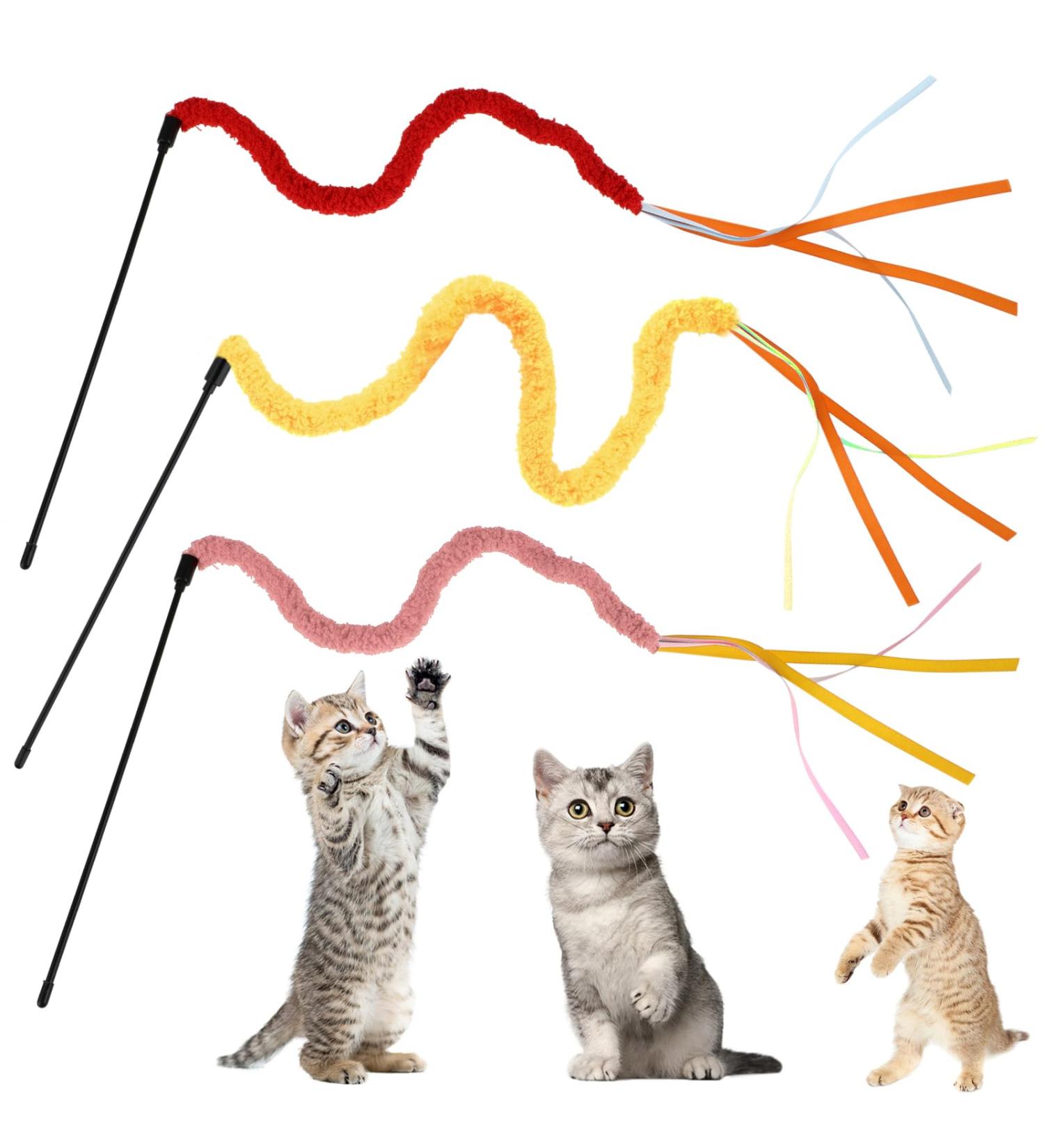 Amaxiu Cat Rainbow Wand Toys 3pcs Interactive Cat Teaser Wand String Cat Feather Toys for Indoor Colorful Ribbon Charmer for Kittens Exerciser Playing Teaser Training Catcher(Style C) - Buy Online on GoSupps.com