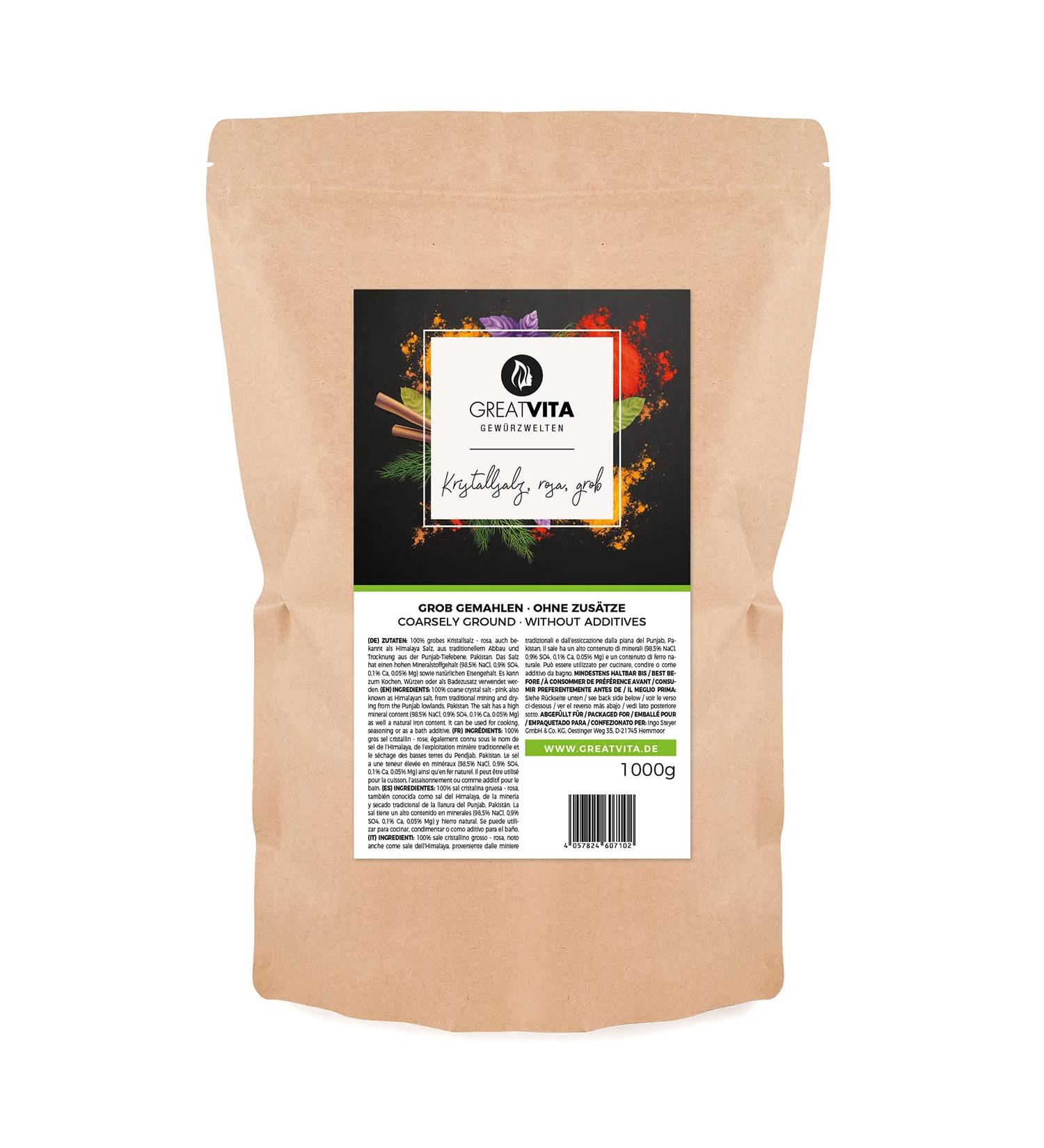 GREAT VITA GreatVita Pink Crystalline Salt 4 kg Coarse Grain 2-5 mm Pure Natural Rock Salt Traditionally Extracted Rich in Minerals