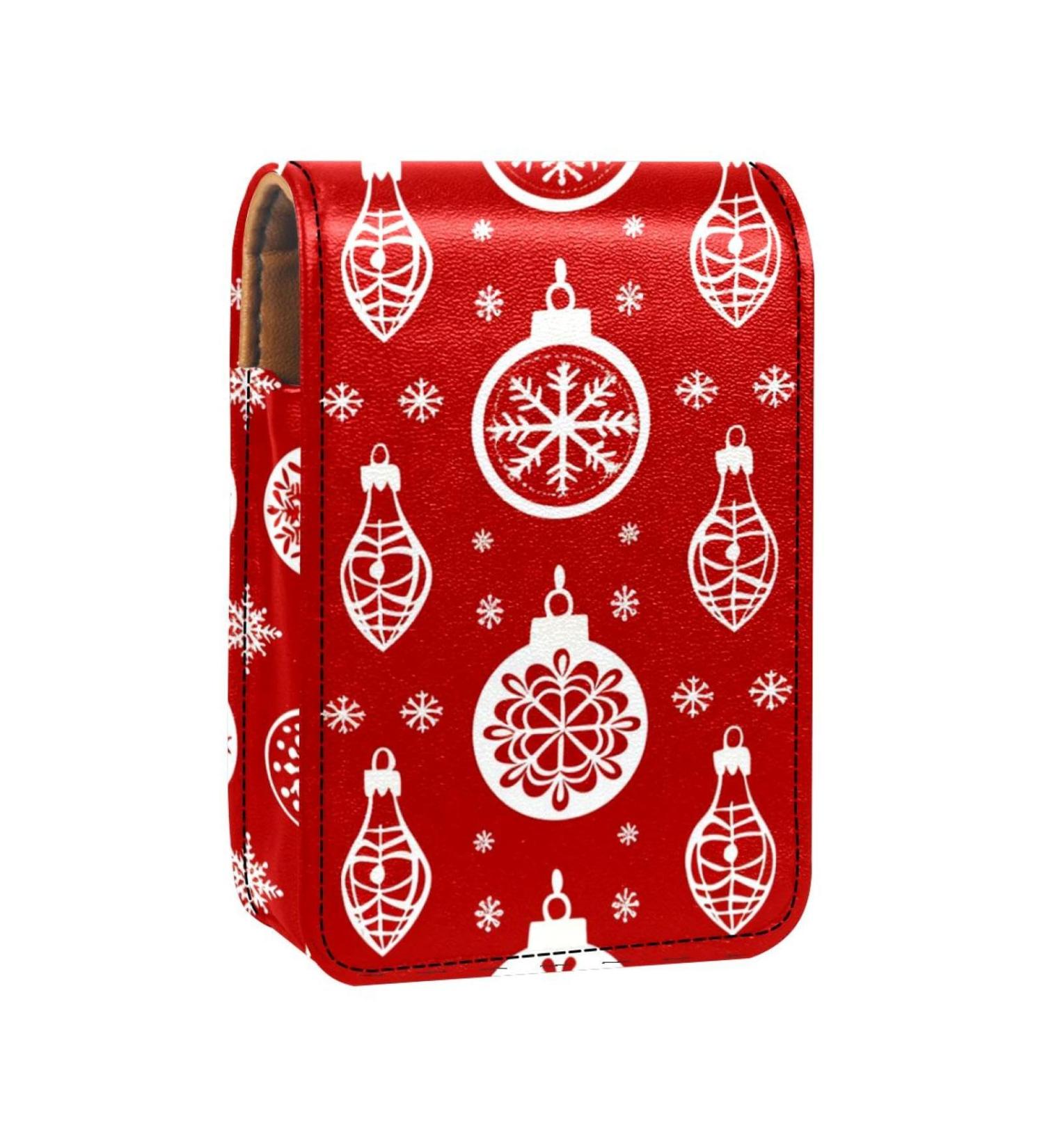 Travel Lipstick Organizer Case | Portable Makeup Bag with Mirror | Christmas Pattern Makeup Storage - Buy Online on GoSupps.com