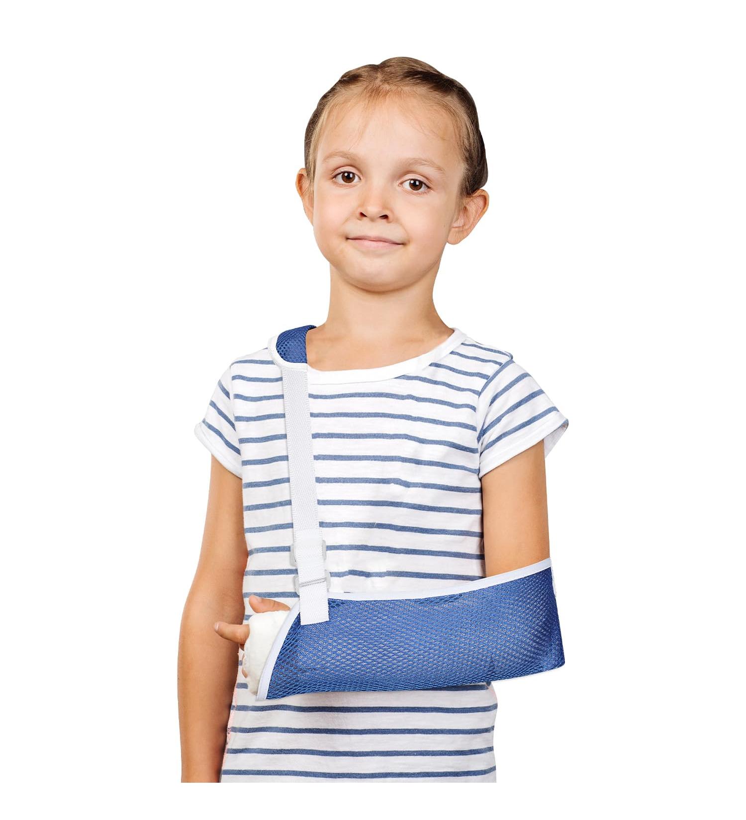 Kid's Adjustable Mesh Arm Sling - Shoulder Immobilizer for Broken Bones, Sprains & Tears - Blue - Size L - Buy Online on GoSupps.com