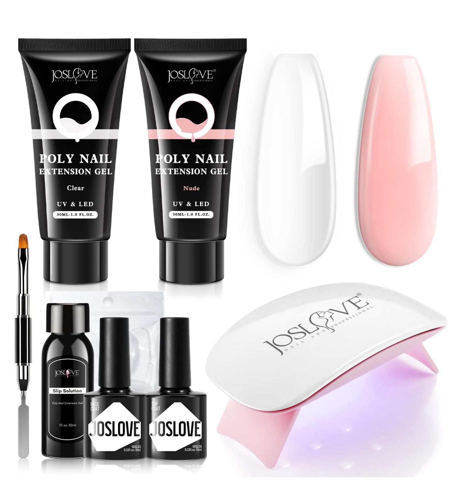 JOSLOVE Poly Nail Gel Kit - 30g 2PCS with UV Light | Clear Nude Colors Starter Kit for Salon Quality Manicure at Home - Buy Online on GoSupps.com