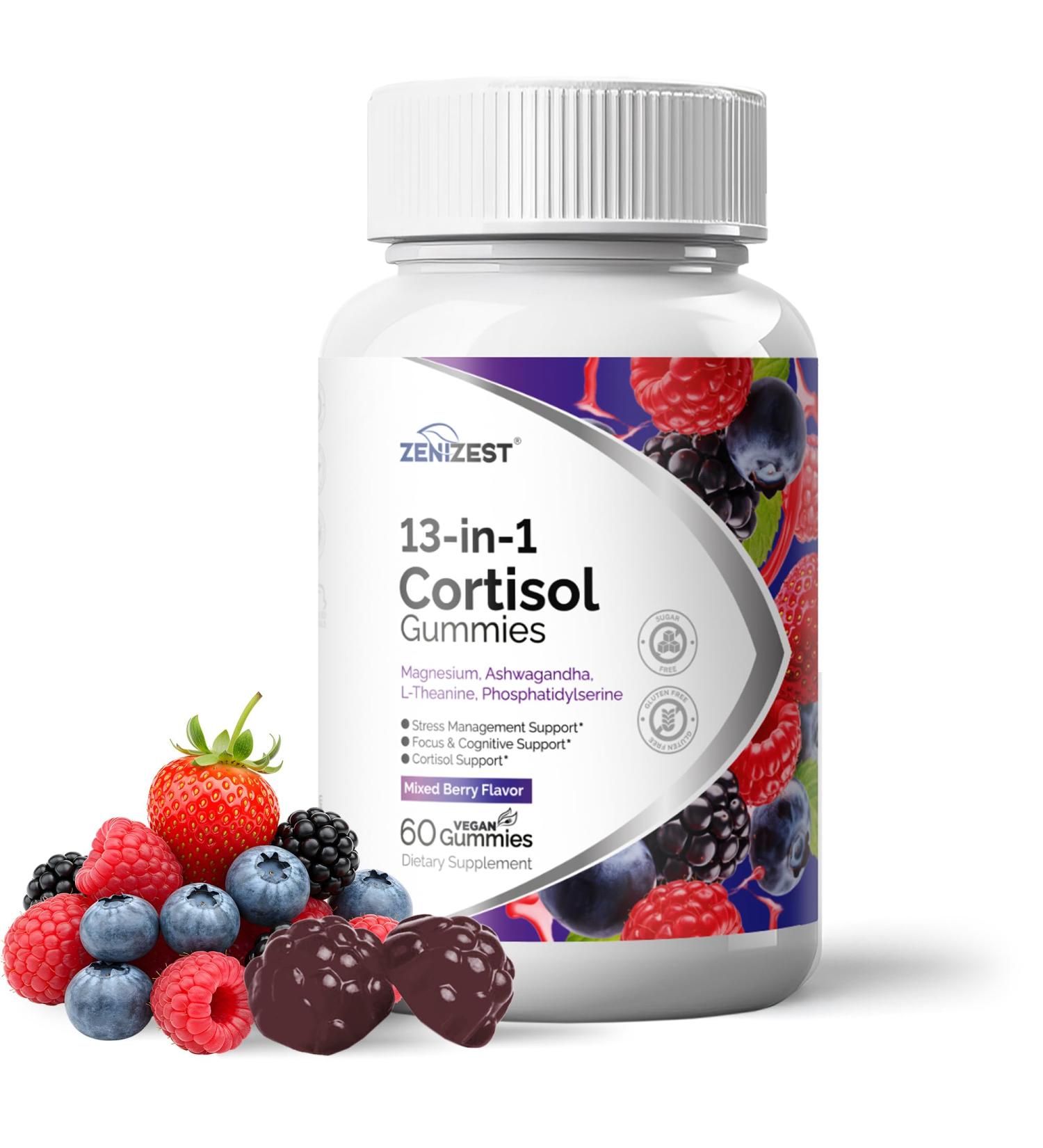 Cortisol Reducer Gummies for Women Men - 13-in-1 Daily Cortisol Detox Manager for Stress Focus Mood & Health Balance Support - Reduce High Cortisol with Ashwagandha Magnesium L-Theanine 60 Count (Pack of 1) - Buy Online on GoSupps.com