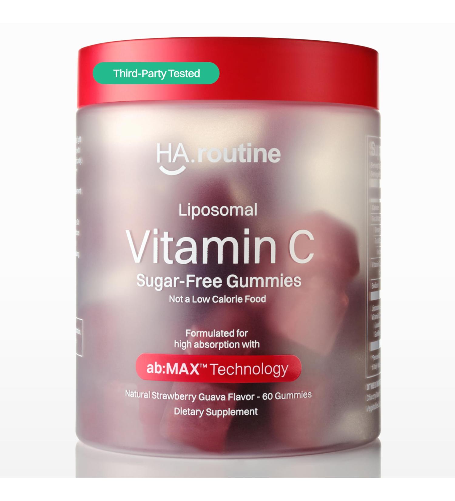 Haroutine Liposomal Vitamin C Sugar-Free Gummies - 500mg 60 Gummies 30 Servings Immunity Booster Collagen Support Antioxidant Eco-Friendly Jar- Strawberry Guava Flavor - Buy Online on GoSupps.com