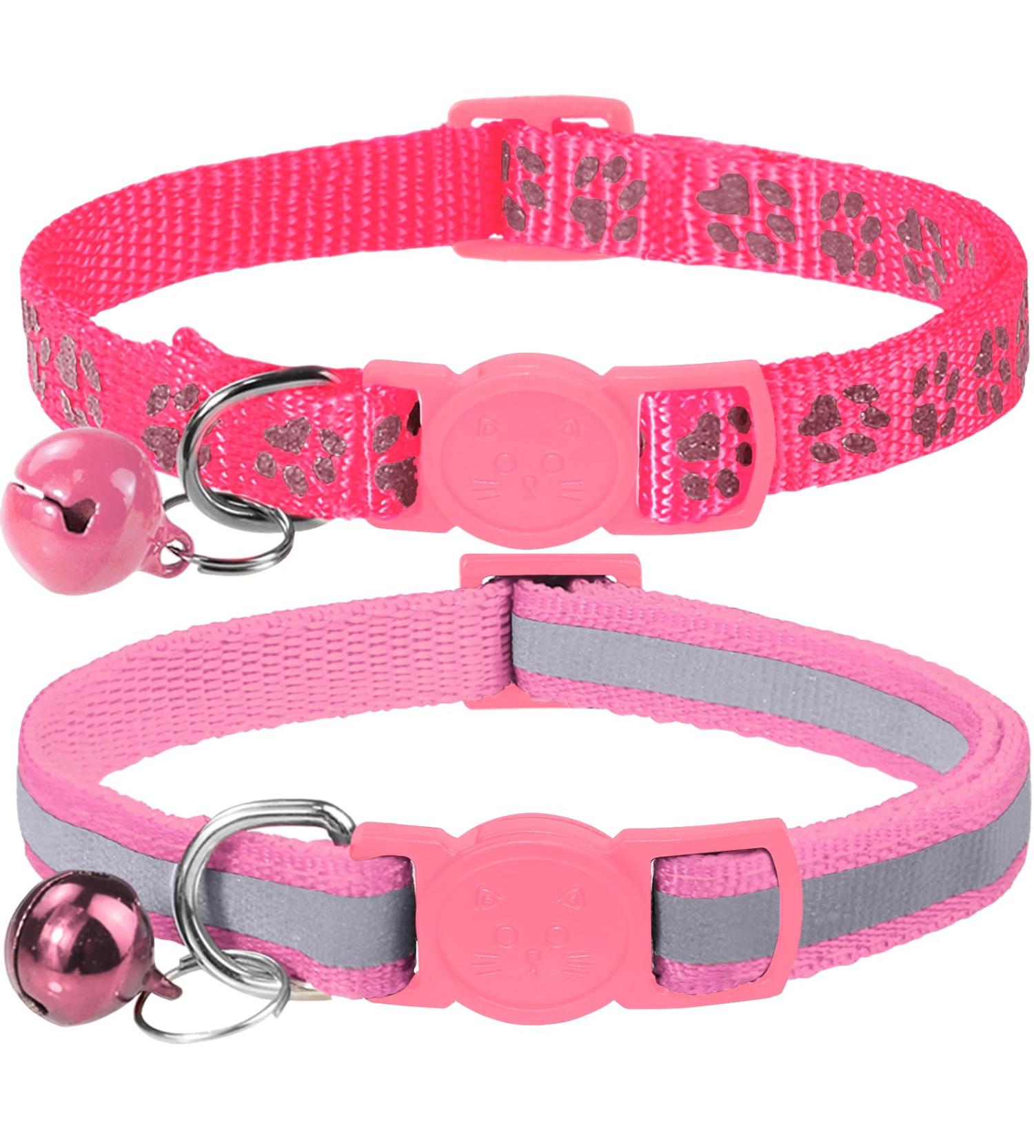 Taglory Reflective Cat Collar with Safety Clasp & Bell - 2 Pack Adjustable 19-32cm Pink - Perfect for Cats & Kittens - Buy Online on GoSupps.com