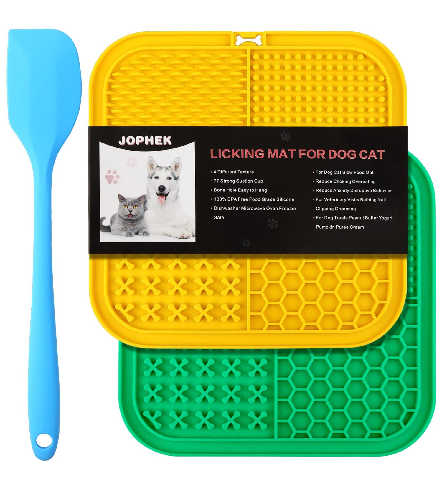 JOPHEK Dogs Lick Mat - 2 Pack BPA Free Slow Feeder for Dogs & Cats | 4 Shapes for Bathing & Training (Yellow + Green) - Buy Online on GoSupps.com