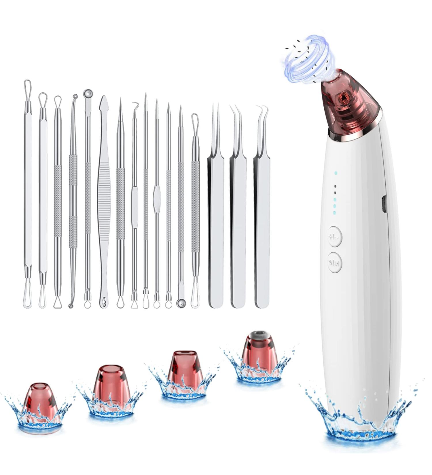 Blackhead Remover Vacuum with Pimple Popper Tool Kit | Electric Comedone Extractor for Skincare Treatment | Face Sucker for Acne Pimple Spot Suction - Buy Online on GoSupps.com