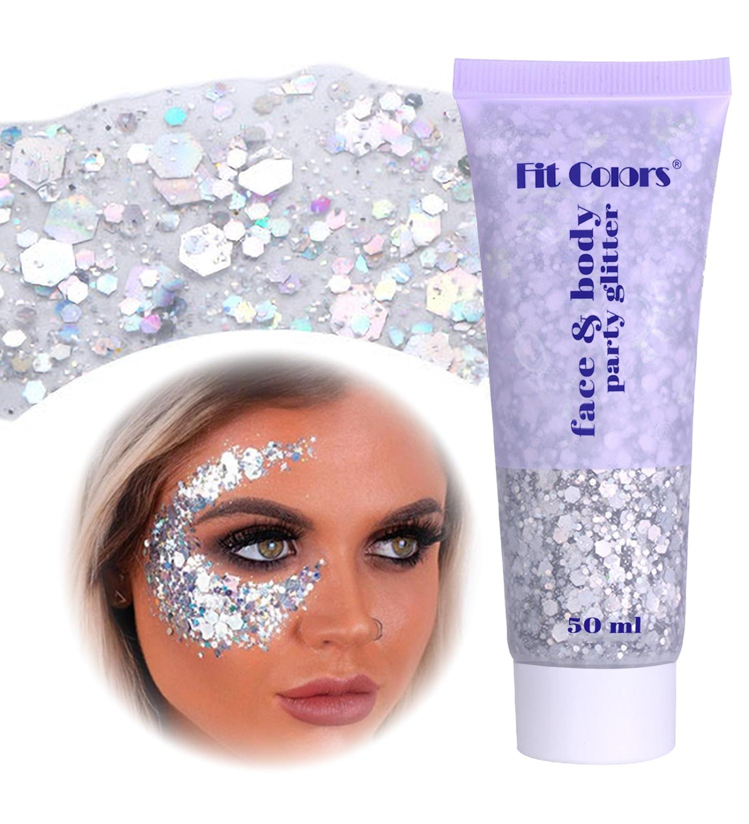 Body Glitter Gel - 50ml Silver Festival Glitzer Face & Makeup Accessories for Parties & DIY - Buy Online on GoSupps.com