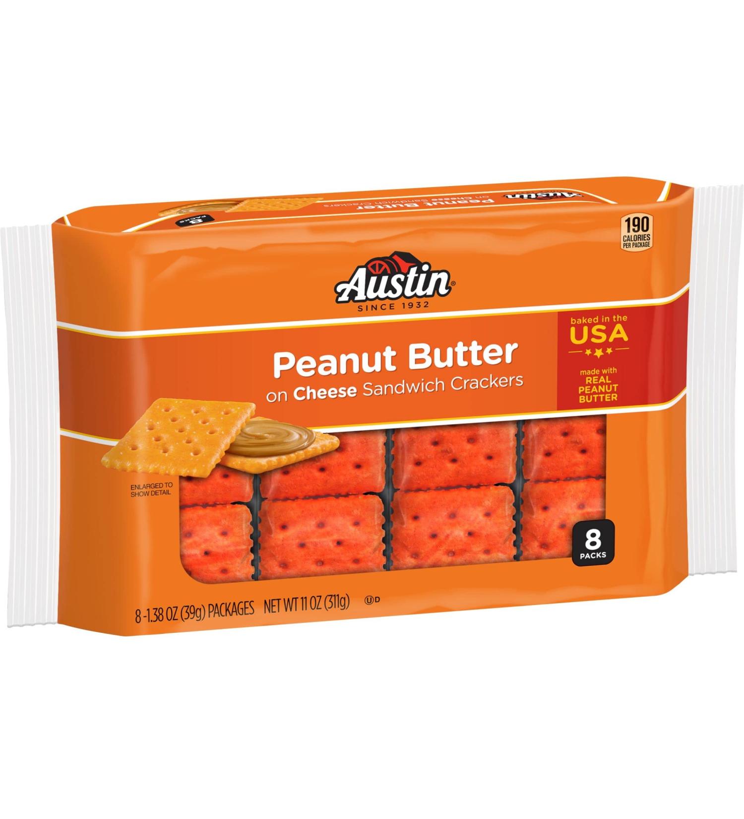Austin Sandwich Crackers - Peanut Butter on Cheese - 11oz Tray (8 Packs) | Perfect Single Serve Snack for Office and Kids - Buy Online on GoSupps.com