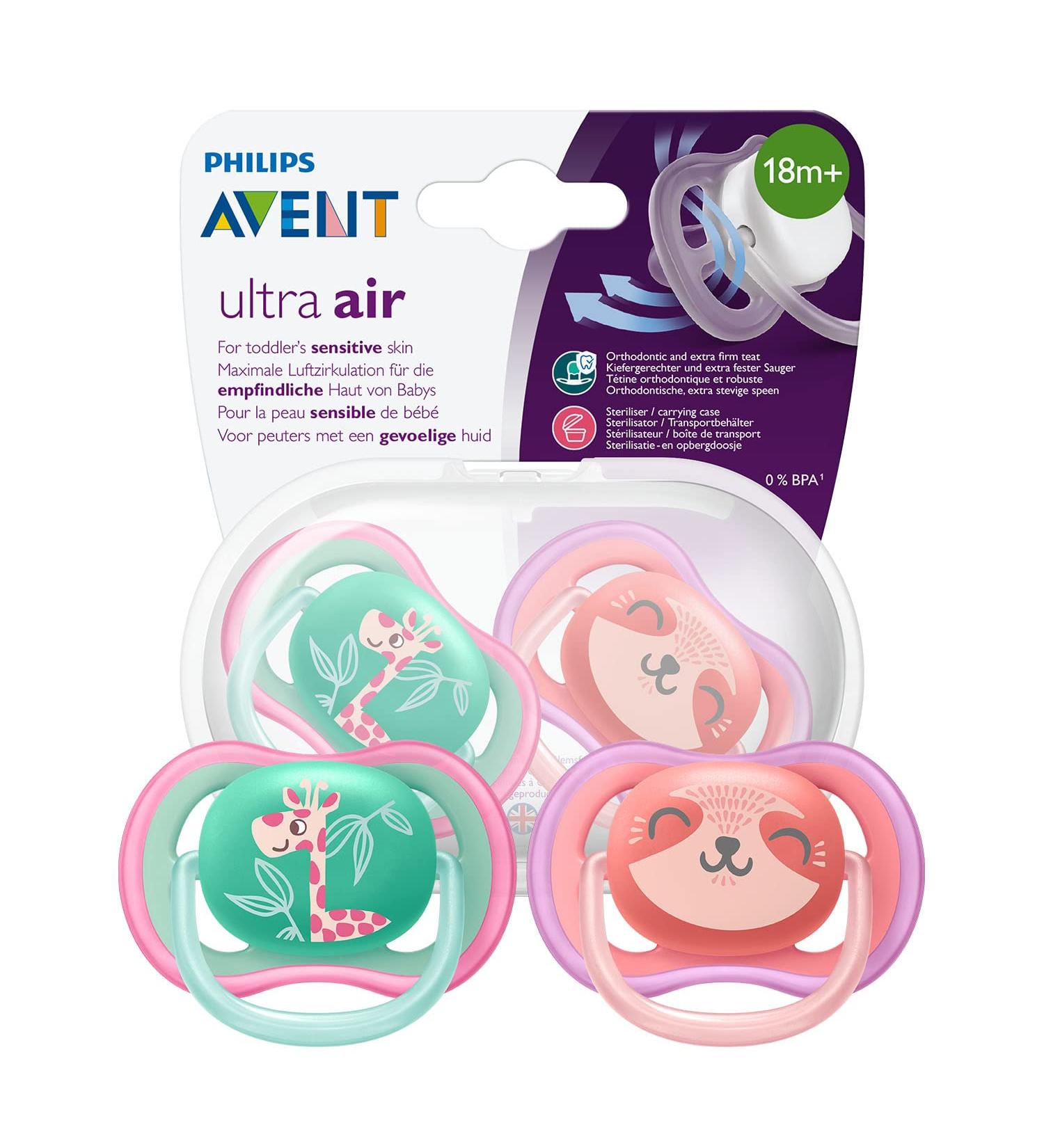 Philips Avent Ultra Air Pacifier SCF349/12 - Giraffe & Bear 2-Pack | Soft Safe Animal Print Pacifiers for Babies - Buy Online on GoSupps.com
