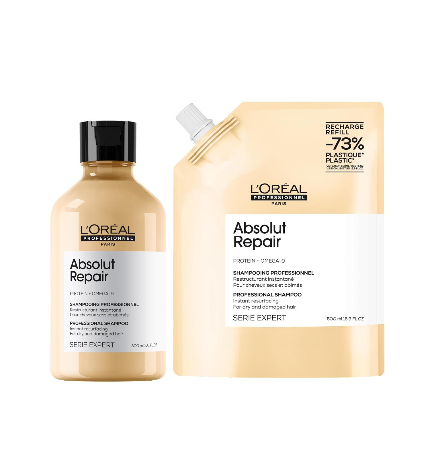 L'Or al Professionnel LOr al Professionnel set with Repairing Shampoo and refill For Dry and Damaged Hair Nourishes the Hair Fiber Intensively With Wheat Protein Absolut Repair 300ml and refill 500ml - Buy Online on GoSupps.com