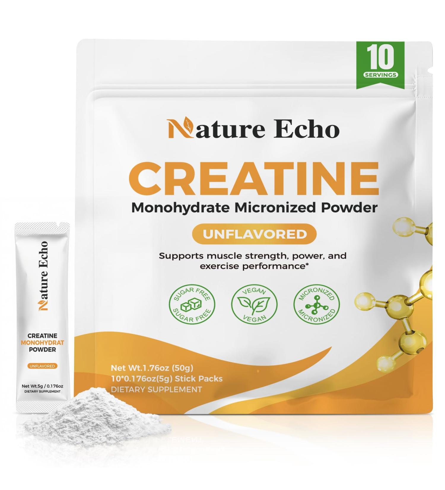 Creatine Monohydrate Micronized Powder - 10 Single-Serve Travel Packs 5g - Clean Unflavored Creatine for Men & Women to Muscle Growth Vegan Gluten-Free no Sugar 1.76 Ounce (Pack of 1) - Buy Online on GoSupps.com