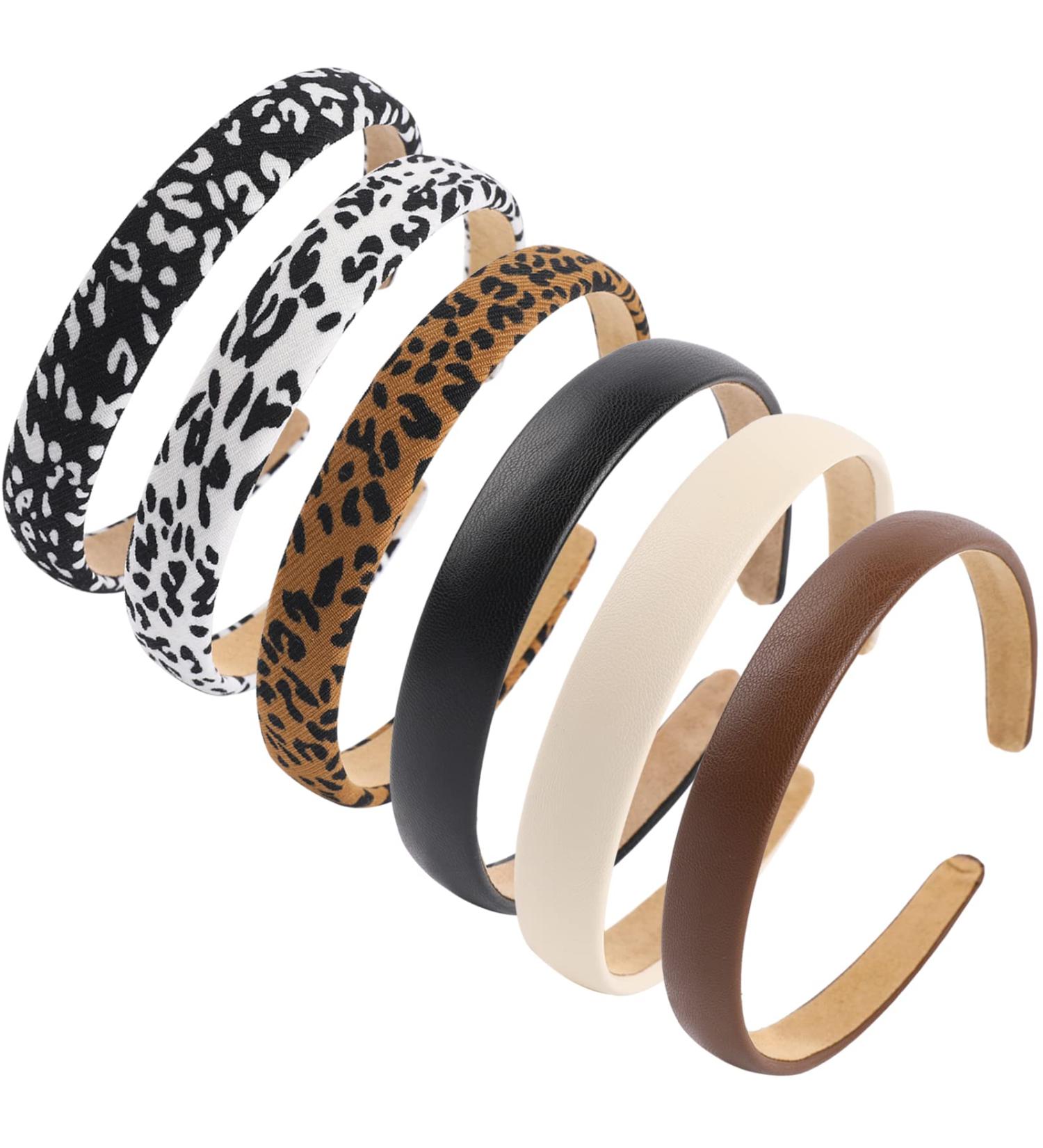 Leopard Print PU Solid Headbands for Women - 6 Pack Multicolor Hair Hoops | Cute Accessories - Buy Online on GoSupps.com