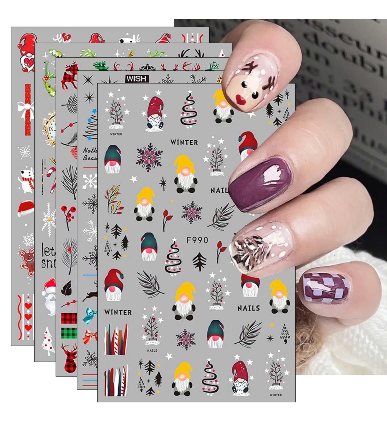 JMEOWIO 10 Sheets Christmas Nail Art Stickers Decals Self-Adhesive Snowflake Winter Holiday Cute Nail Supplies Nail Art Design Decoration Accessories - Buy Online on GoSupps.com