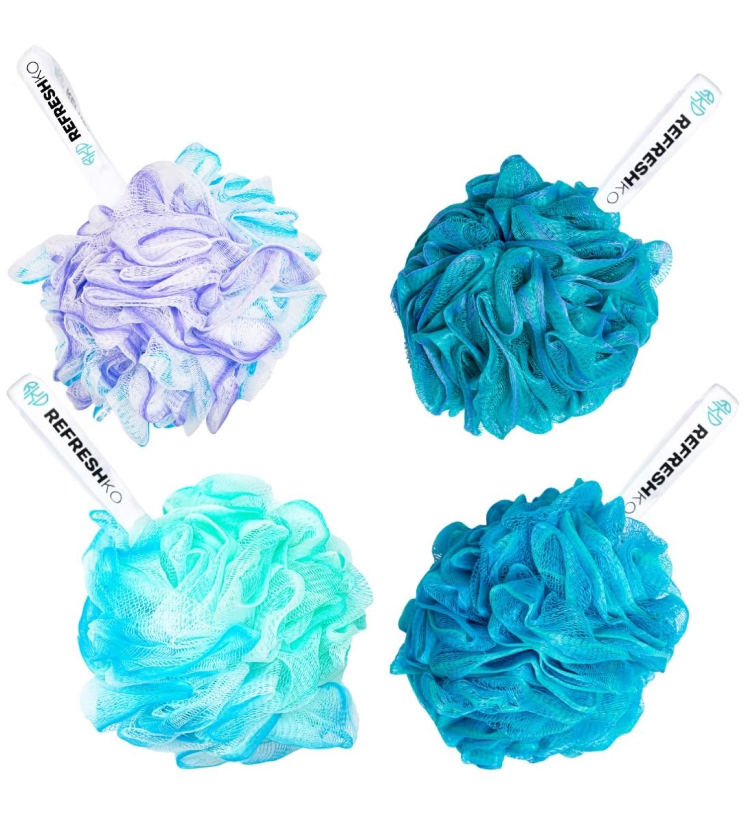 REFRESHKO Bath and Shower Puff Loofah bath Essentials (BLUE 4 * 75g BATH PUFF) BLUE 4*75g BATH PUFF - Buy Online on GoSupps.com