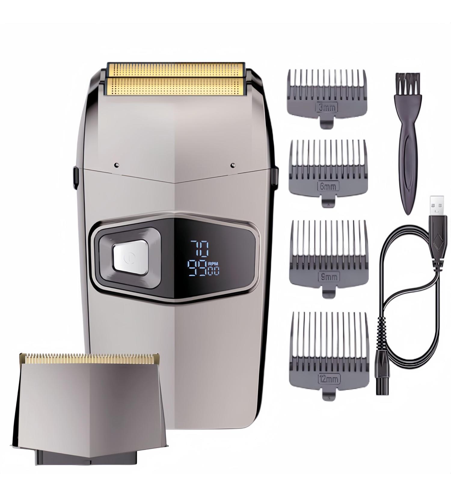 2 in 1 Men's Foil Shaver & Hair Clipper - Wet Dry Electric Razor with Beard Trimmer USB Rechargeable Grooming Kit Travel Lock Metal Body Dual-Blade LCD Display - Buy Online on GoSupps.com
