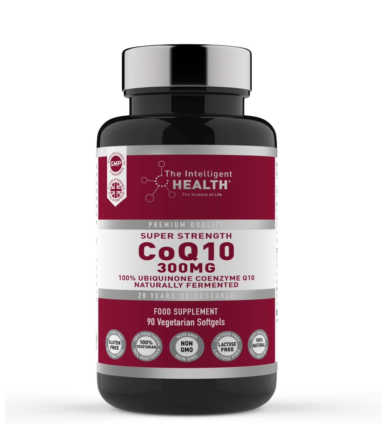 High Absorption 300mg CoQ10 Softgel Capsules | 90 Super Strength Vegan Friendly Coenzyme Q10 | Made in UK to GMP Standards by The Intelligent Health - Buy Online on GoSupps.com