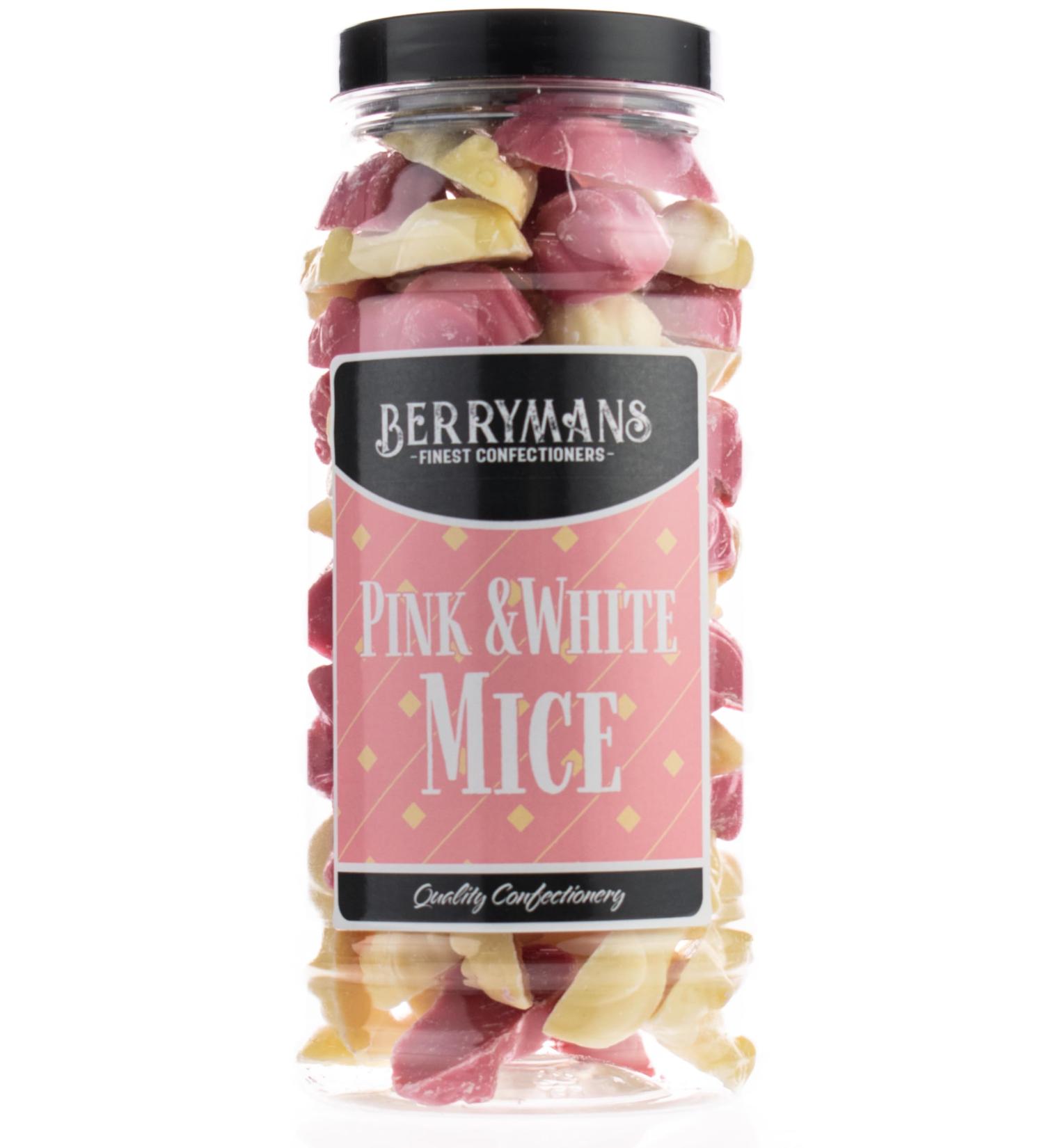 Original Pink and White Mice Strawberry & Cream Retro Sweets Gift Jar by Berrymans Sweet Shop - Classic Sweets Traditional Taste. - Buy Online on GoSupps.com